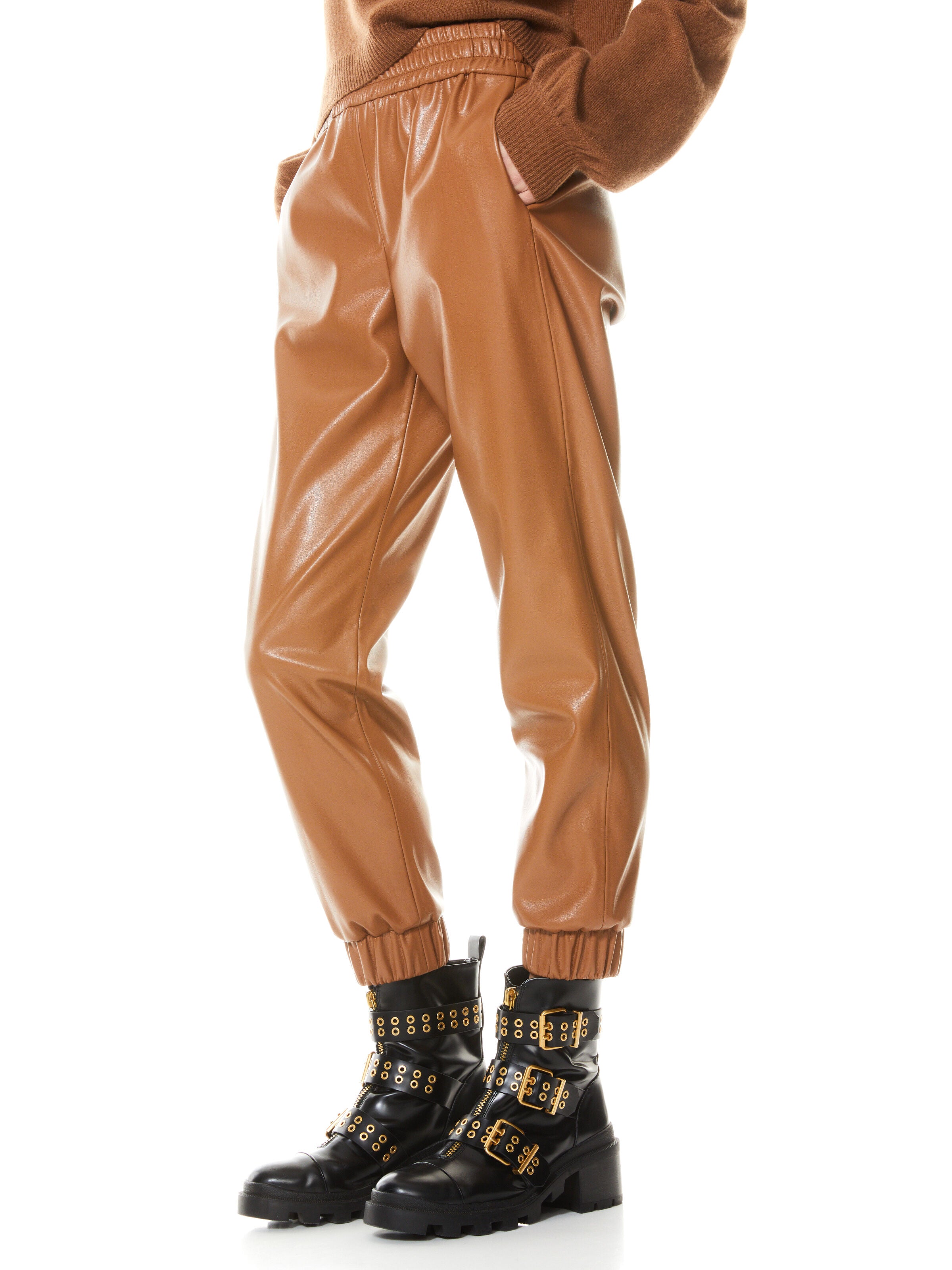 PETE VEGAN LEATHER JOGGER-Black-ALICE + OLIVIA
