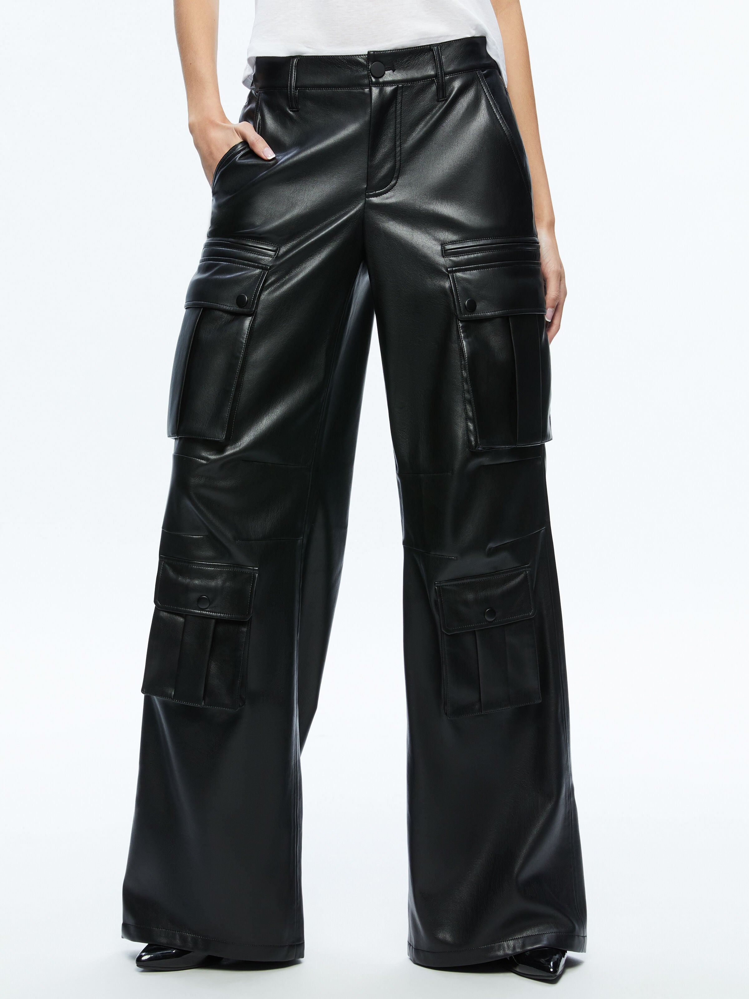 JOETTE VEGAN LEATHER CARGO PANT-Black-ALICE + OLIVIA