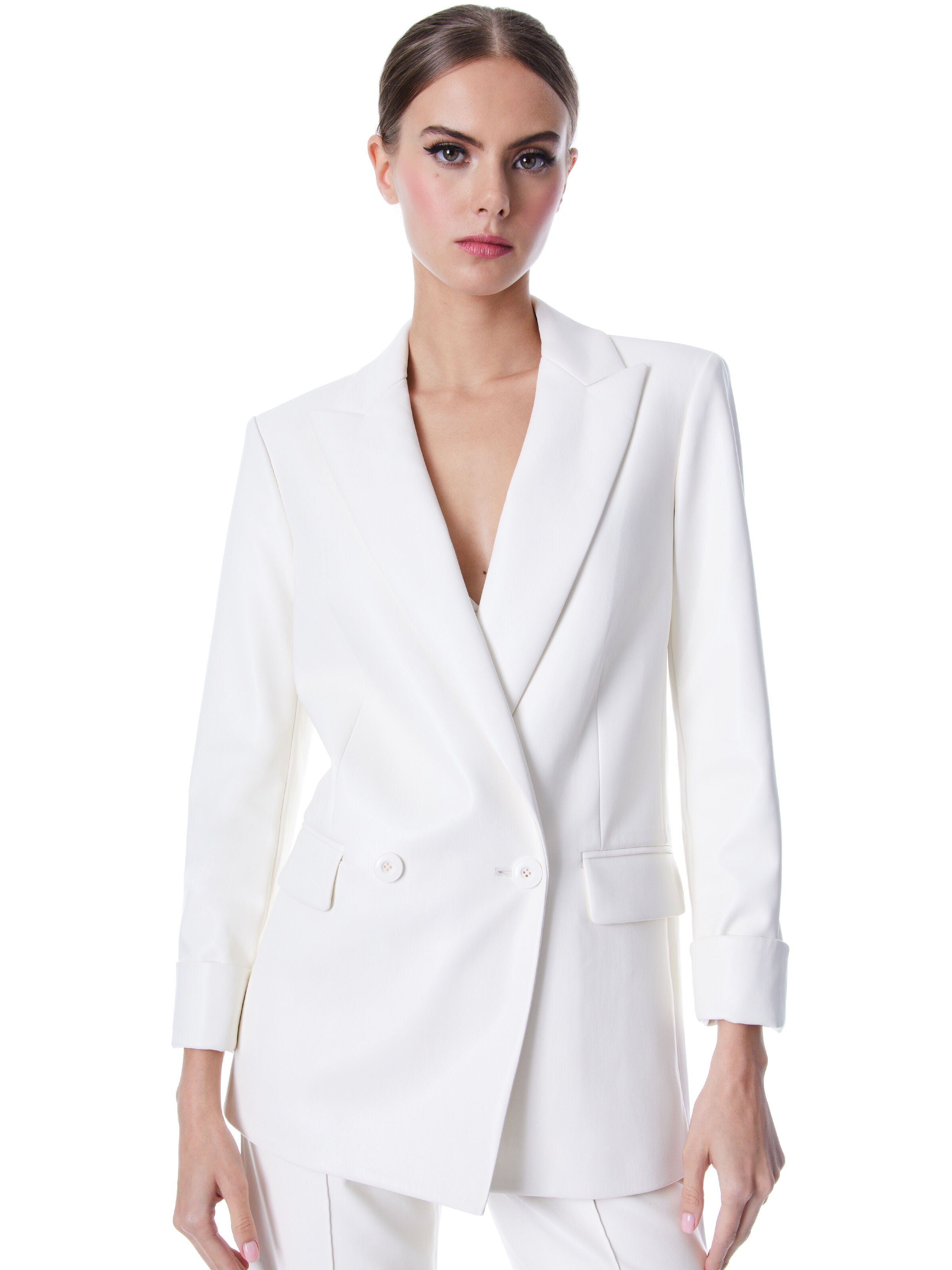 JUSTIN VEGAN LEATHER DOUBLE BREASTED BLAZER-BURNT ROSE-ALICE + OLIVIA
