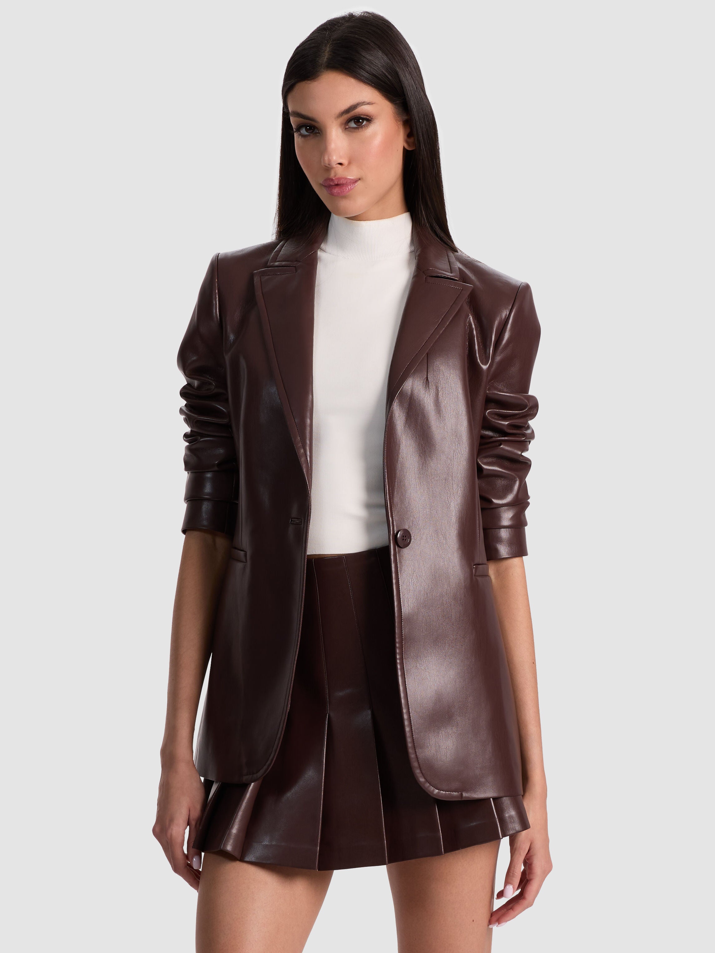 BREANN VEGAN BLAZER-DARK CHOCOLATE-ALICE + OLIVIA