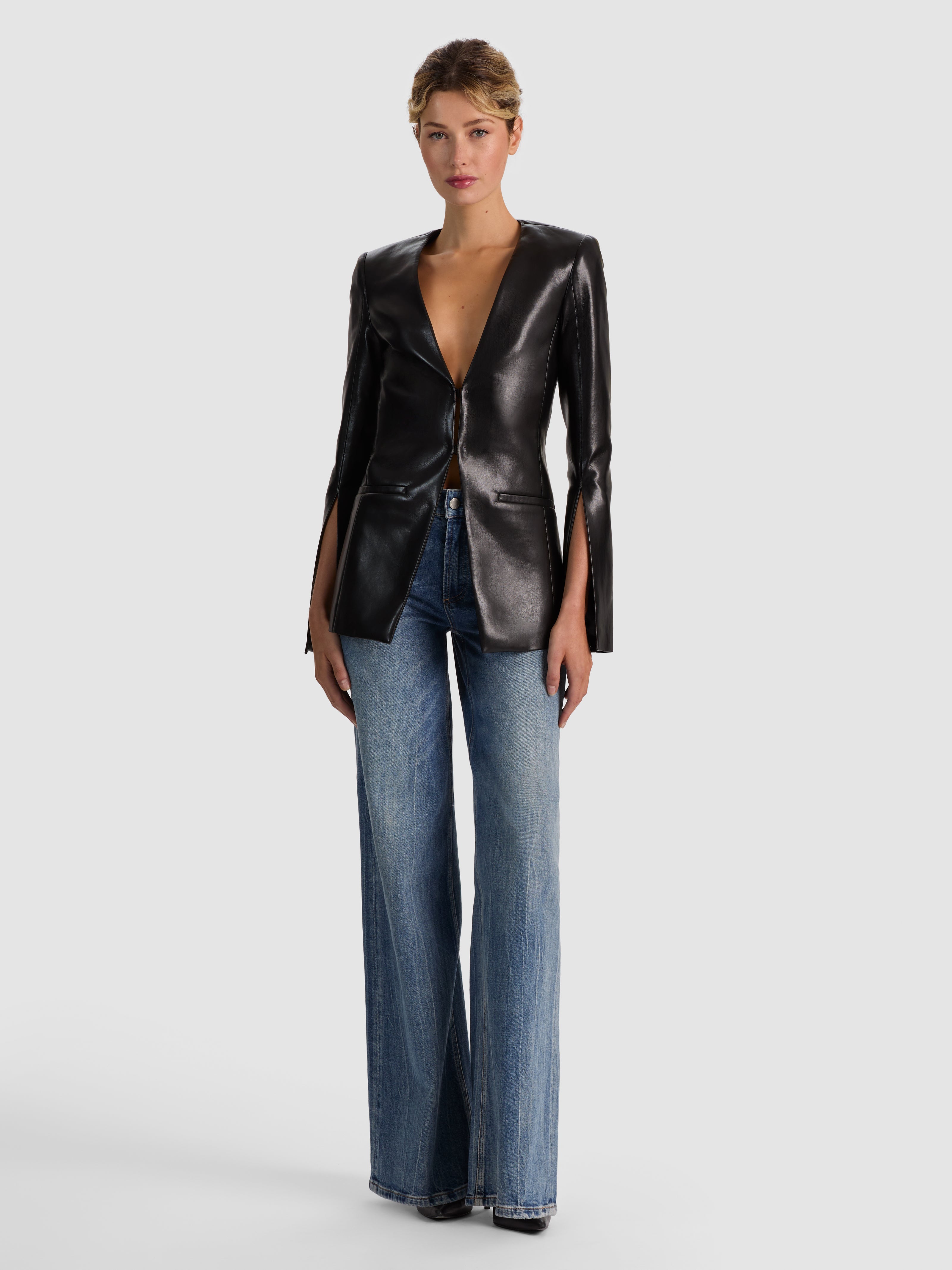 VENITA VEGAN COLLARLESS BLAZER-Black-ALICE + OLIVIA