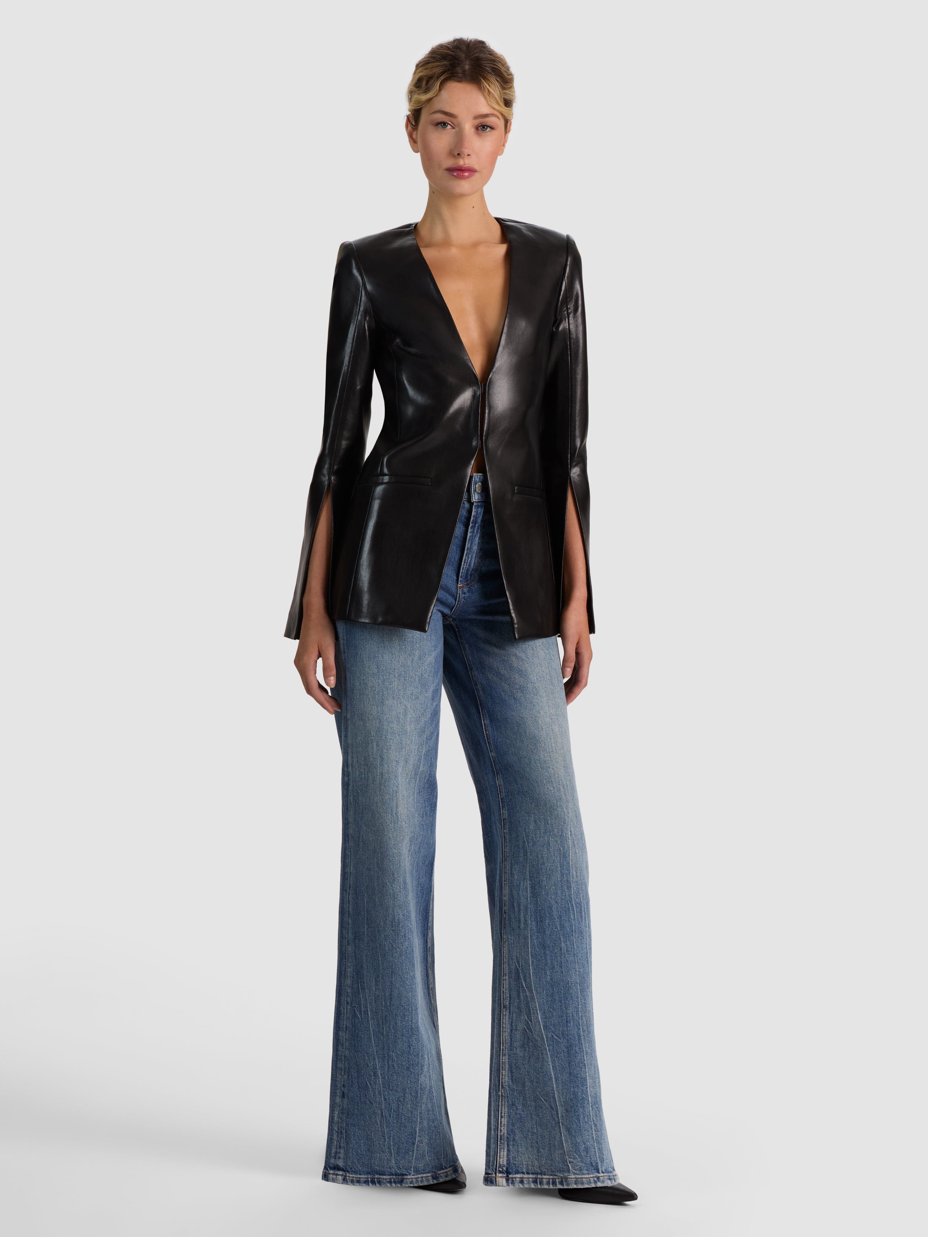 VENITA VEGAN COLLARLESS BLAZER-Black-ALICE + OLIVIA