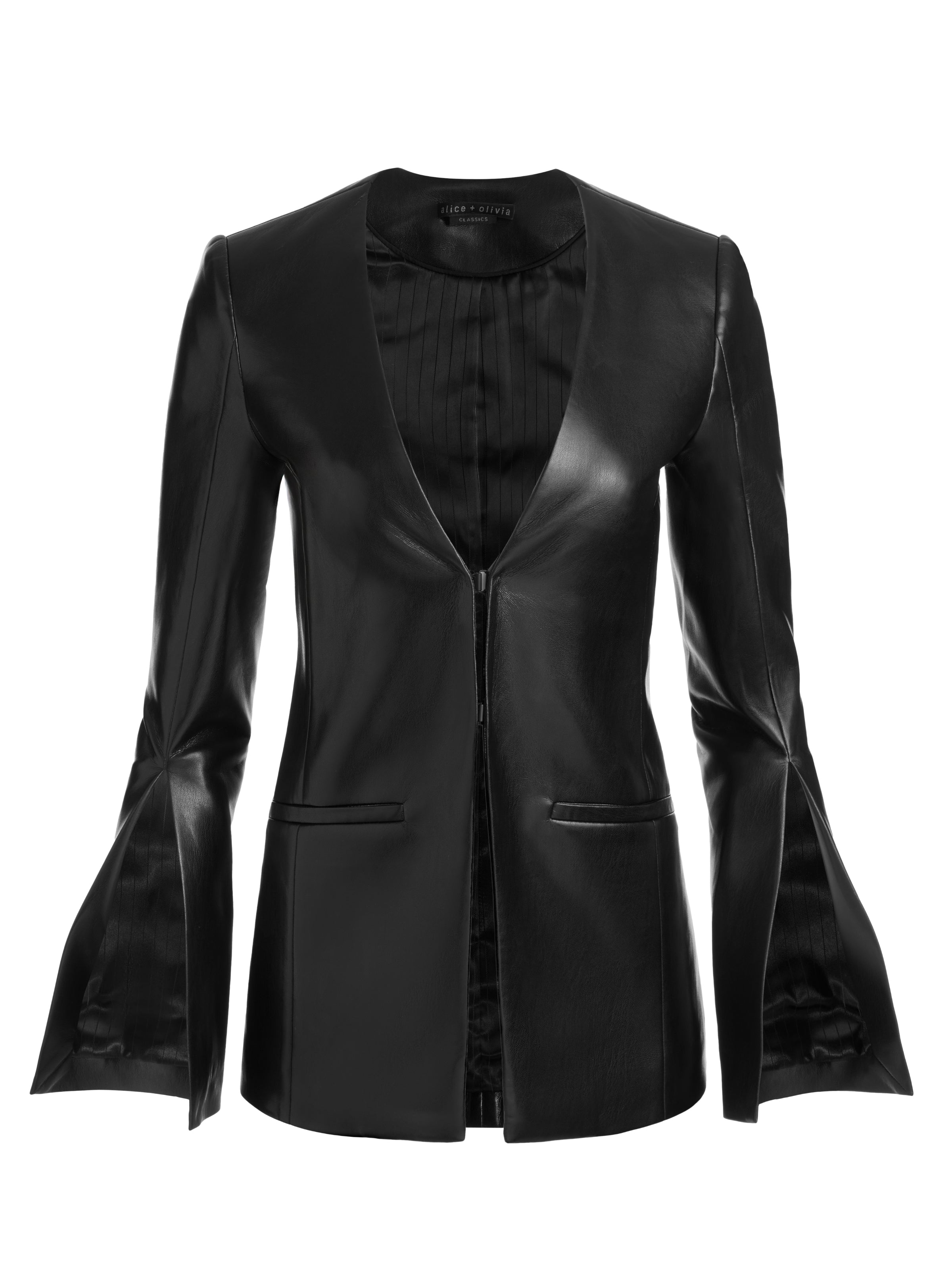 VENITA VEGAN COLLARLESS BLAZER-Black-ALICE + OLIVIA