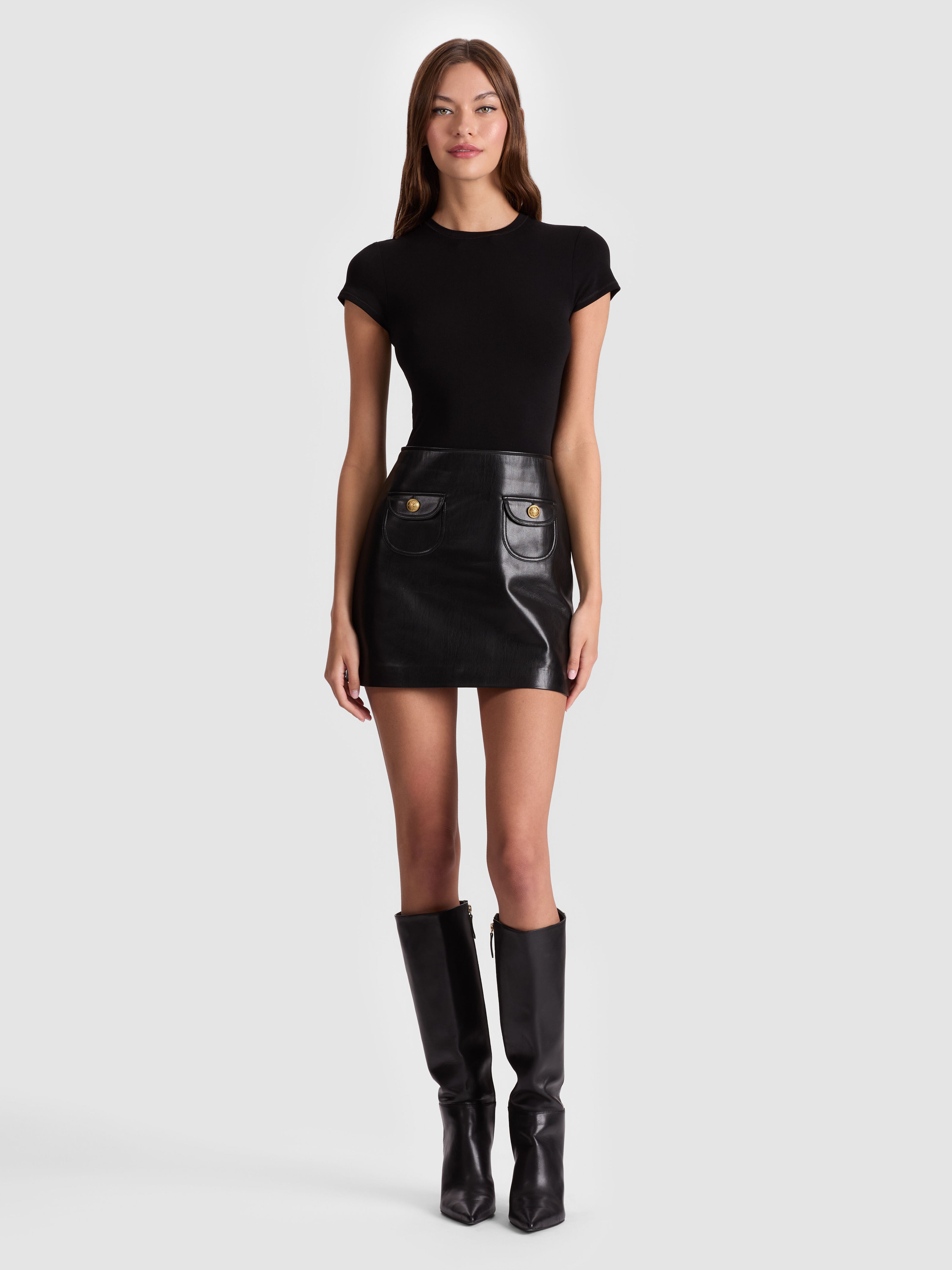 ALICE + OLIVIA Sydney Vegan Mini Dress | Black | Knit