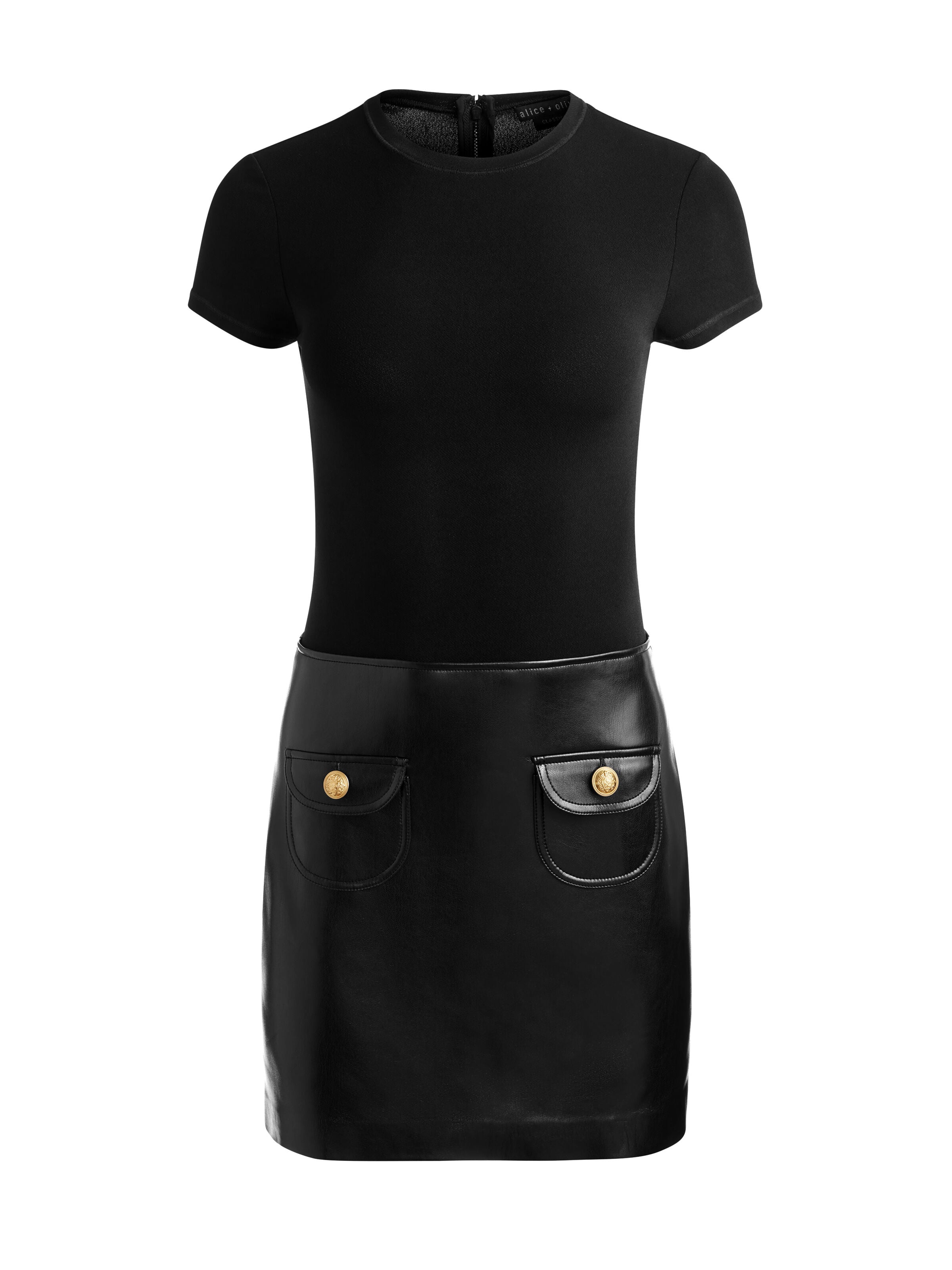 SYDNEY VEGAN MINI DRESS-Black-ALICE + OLIVIA