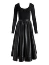 ROBE MI-LONGUE CHARA EN CUIR VÉGÉTALIEN À ENCOLURE PELLE ET MANCHES LONGUES-ALICE + OLIVIA