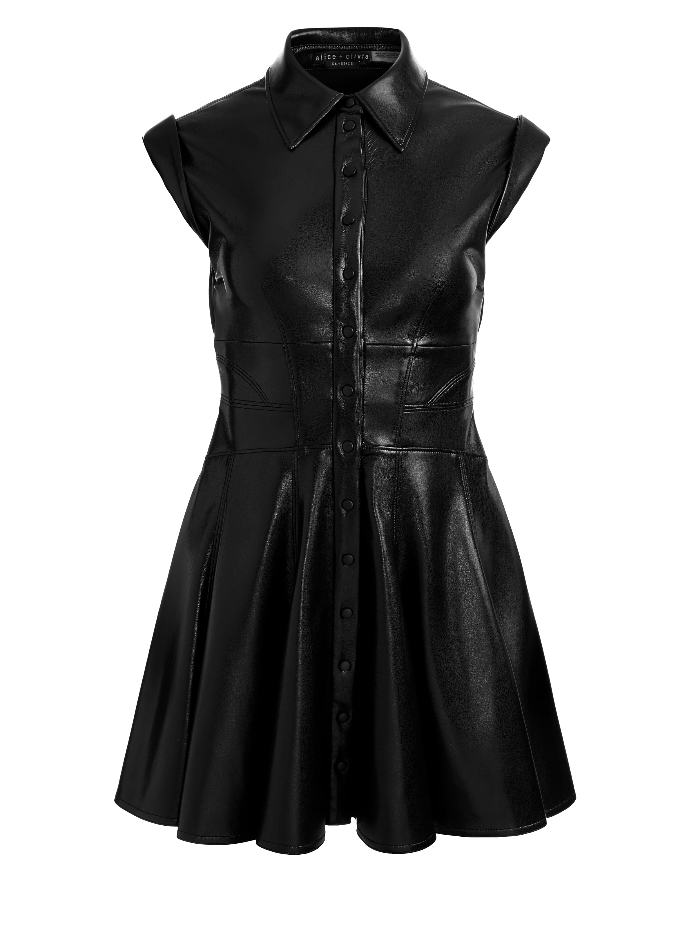 ABITO CORTO A CAMICIA SVASATO CON CORSETTO E PANELLI IN SIMILPELLE KIM-ALICE + OLIVIA