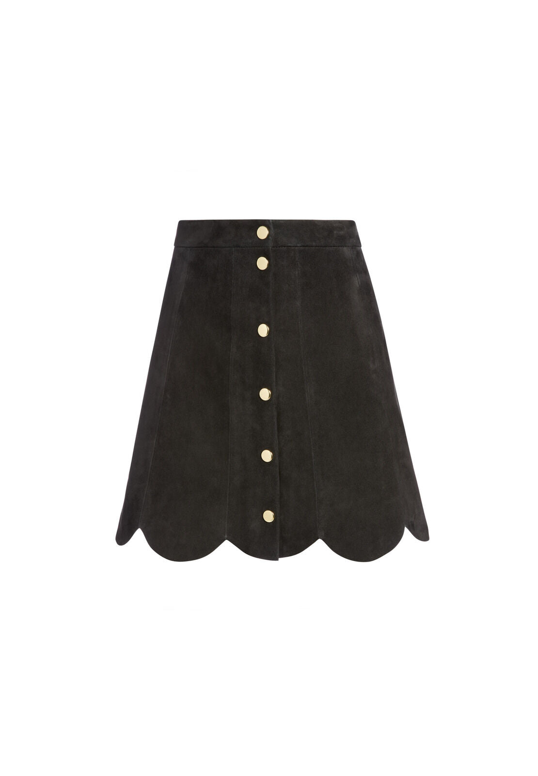 RUDIE SUEDE SCALLOP MINI SKIRT-Black-ALICE + OLIVIA
