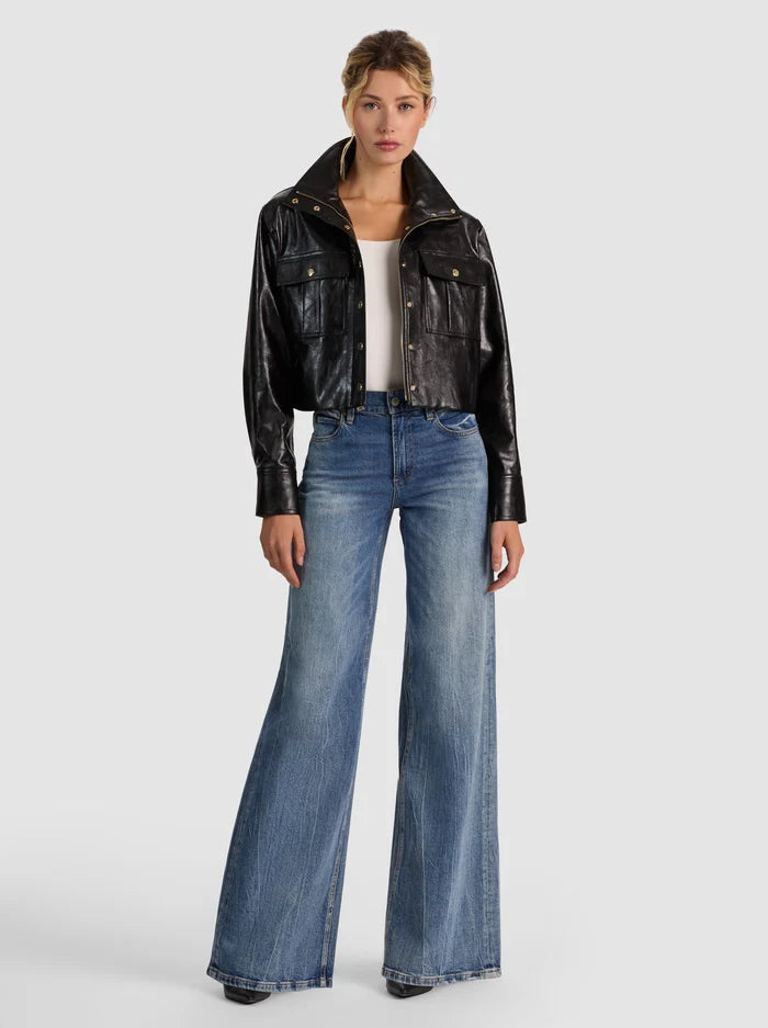 JAMES VEGAN FUNNEL NECK PARKA-Black-ALICE + OLIVIA