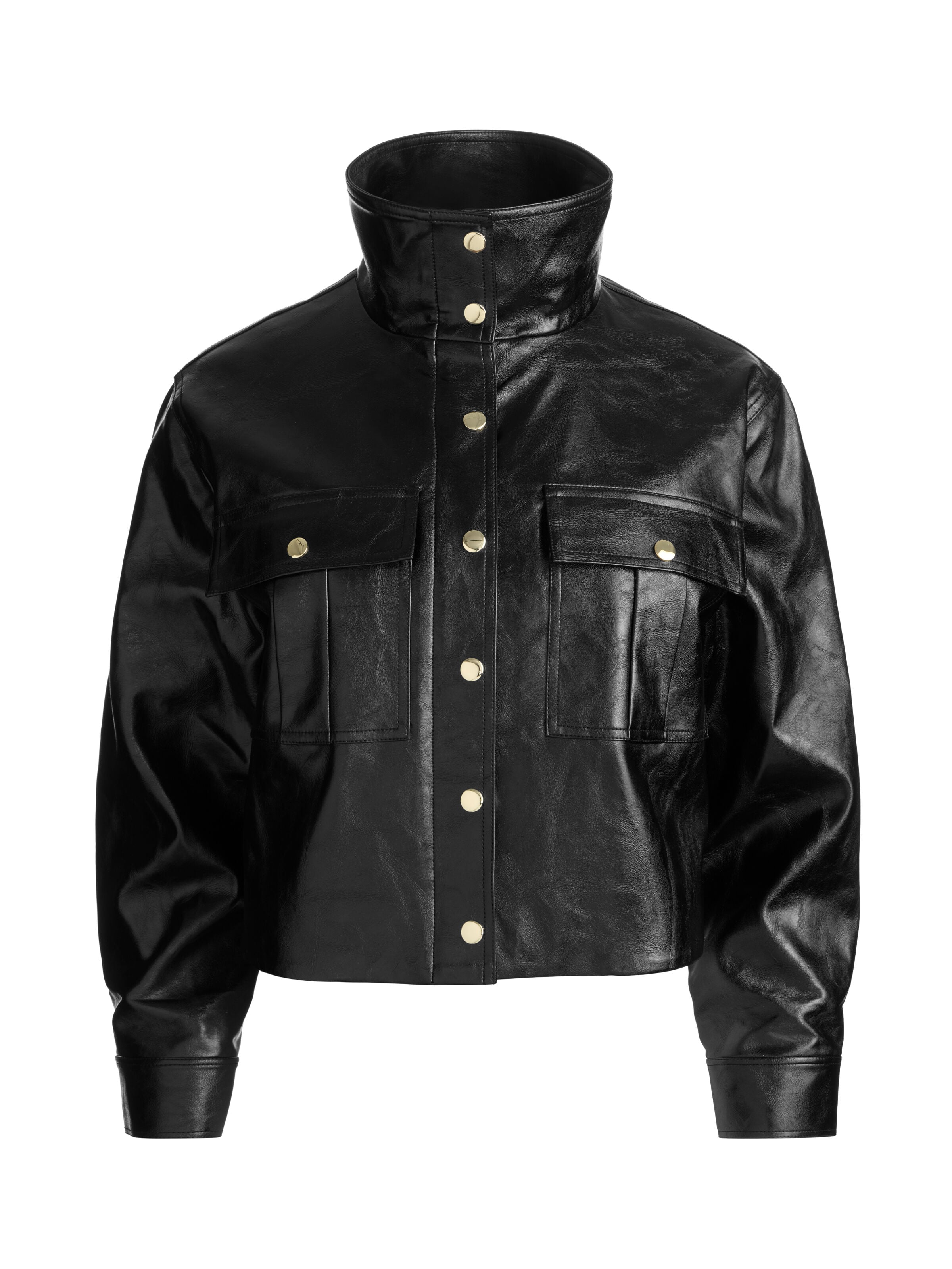 JAMES VEGAN FUNNEL NECK PARKA-Black-ALICE + OLIVIA
