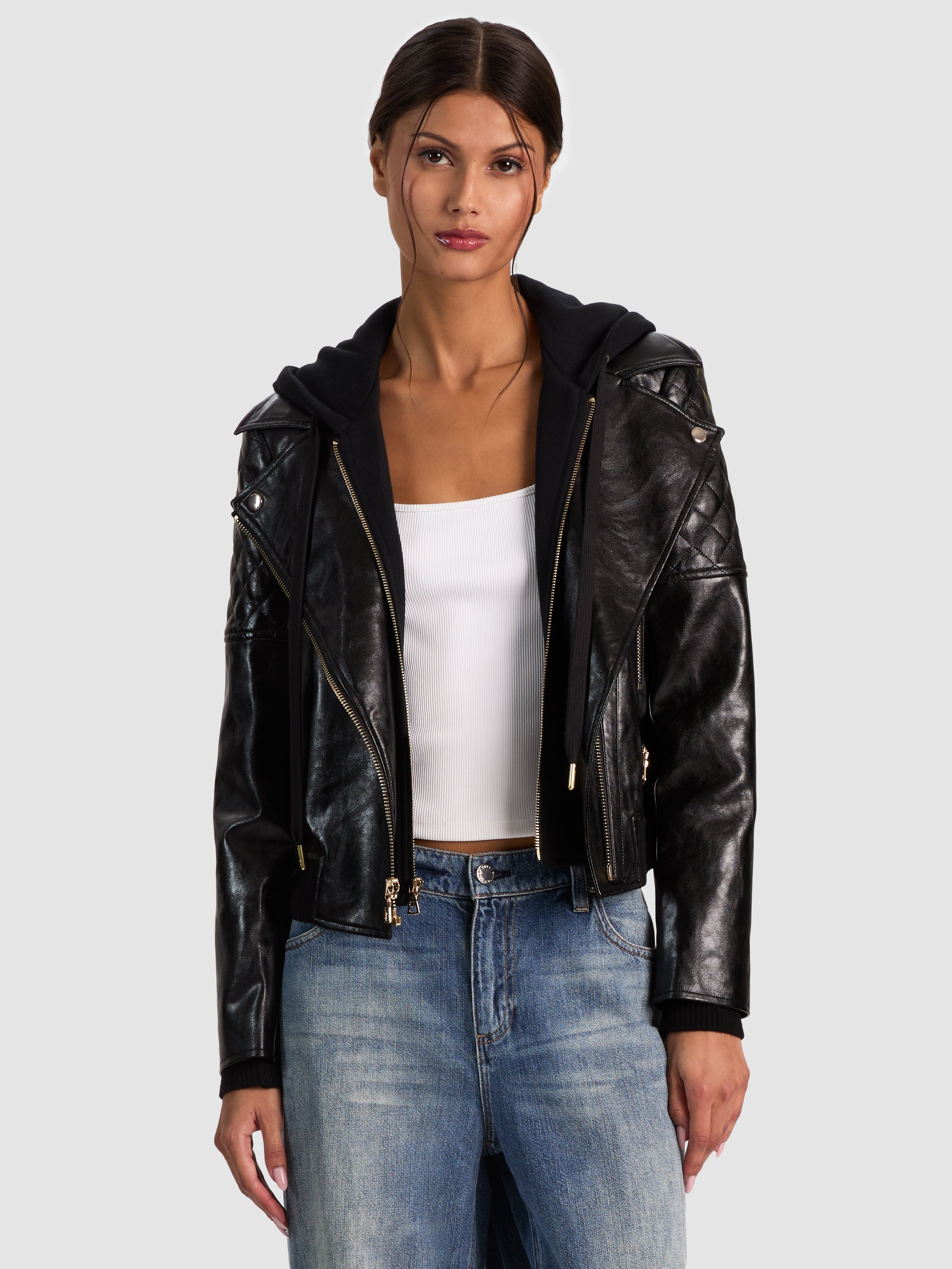AVRIL SWEATSHIRT VEGAN JACKET-Black-ALICE + OLIVIA