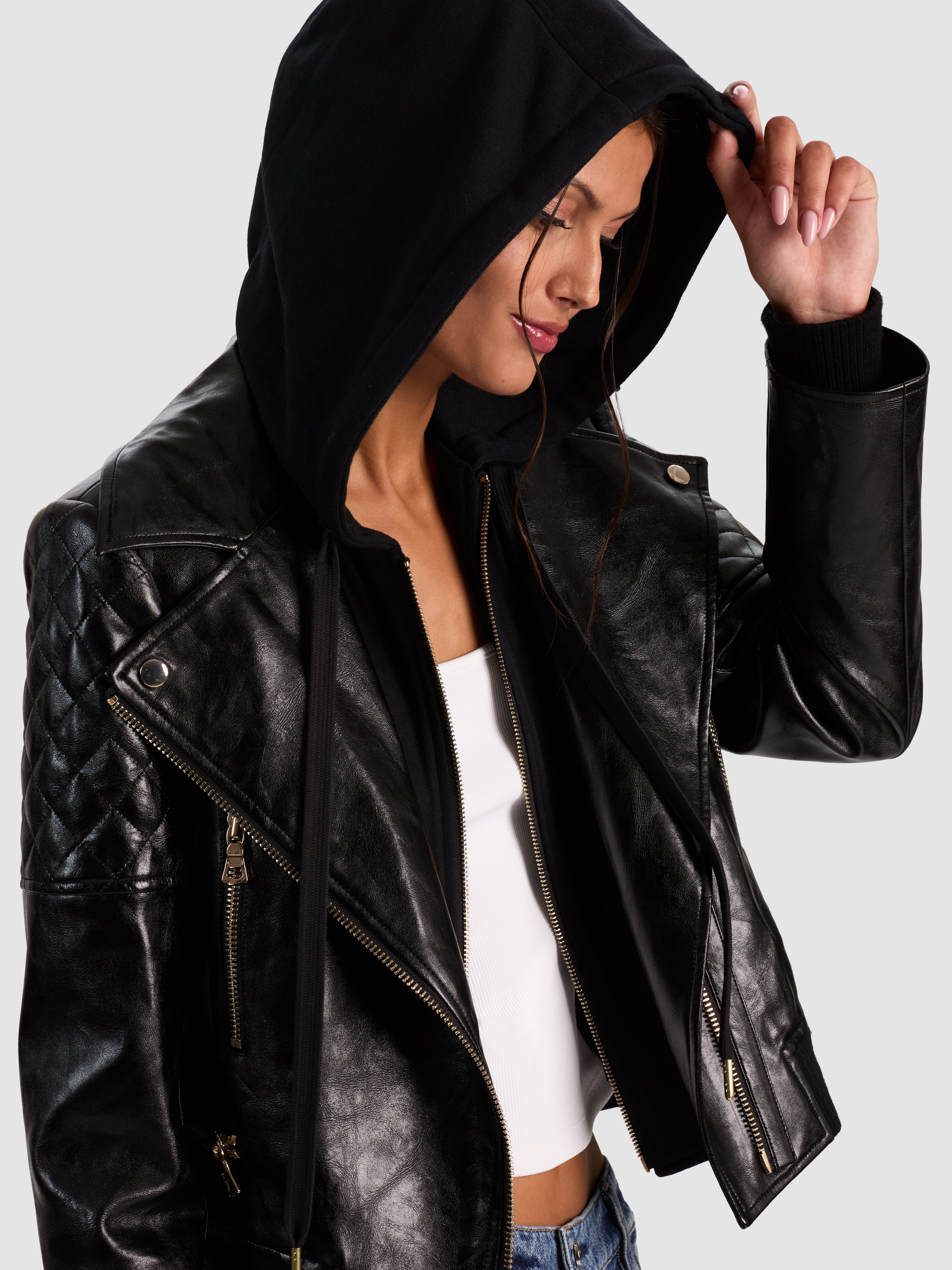 AVRIL SWEATSHIRT VEGAN JACKET-Black-ALICE + OLIVIA