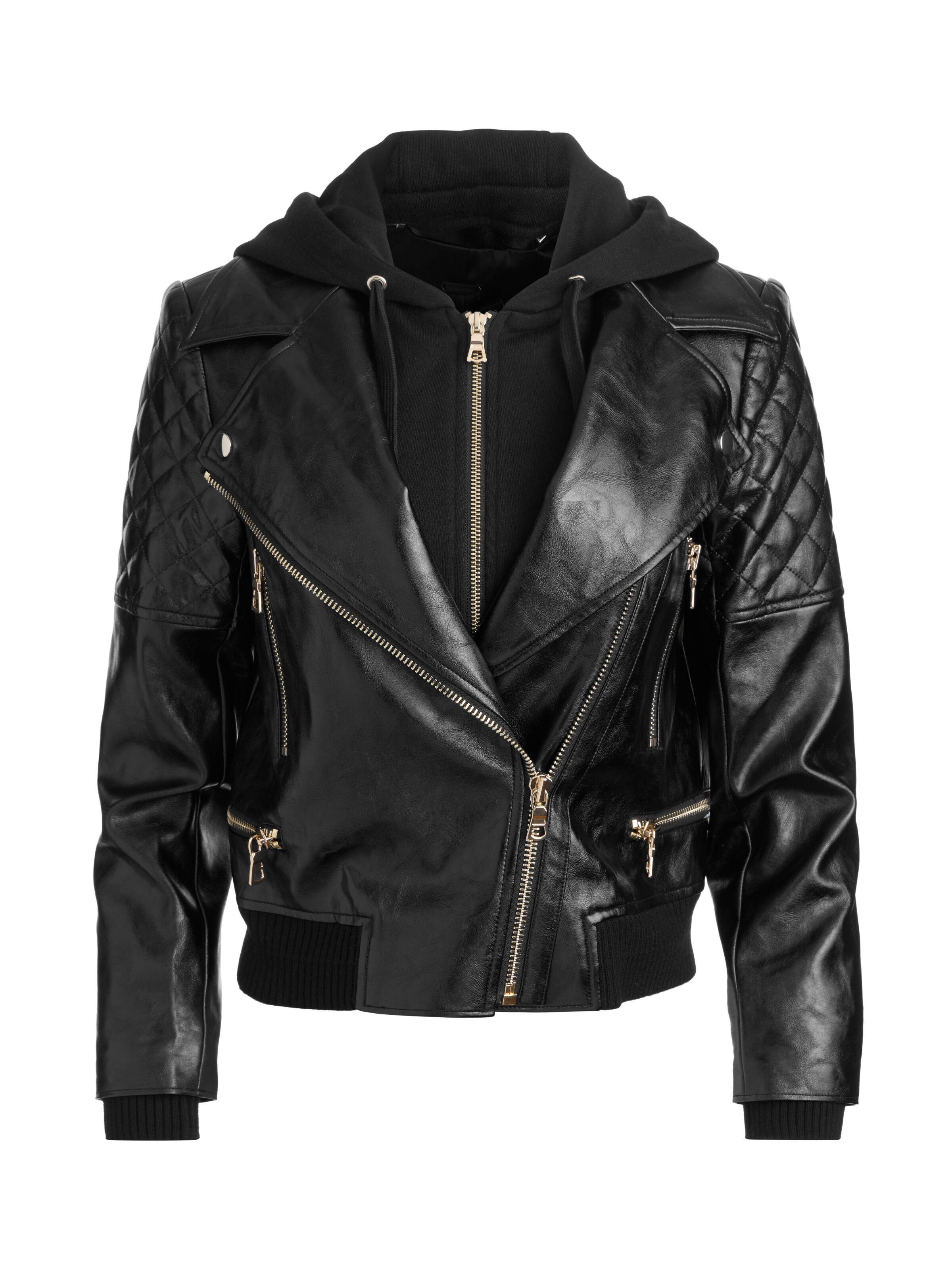 AVRIL SWEATSHIRT VEGAN JACKET-Black-ALICE + OLIVIA