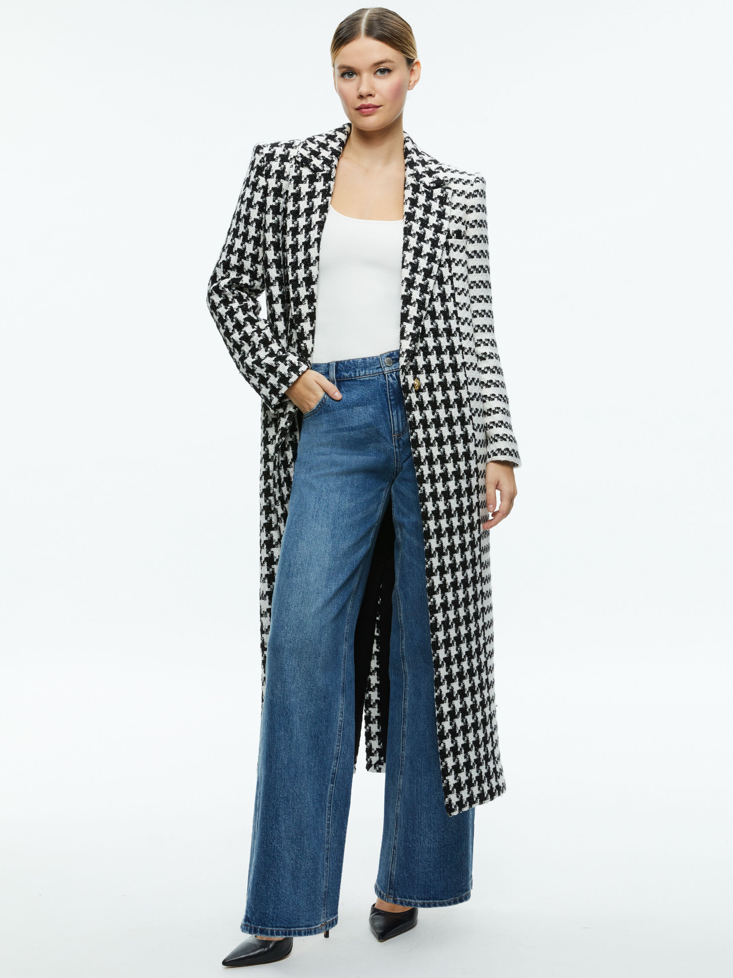 COLLEY LONG TWEED COAT-BLACK/OFF WHITE-ALICE + OLIVIA