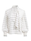MALLIE TIE NECK BLOUSE-STARDUST WINDOWPANE OFF WHITE-ALICE + OLIVIA