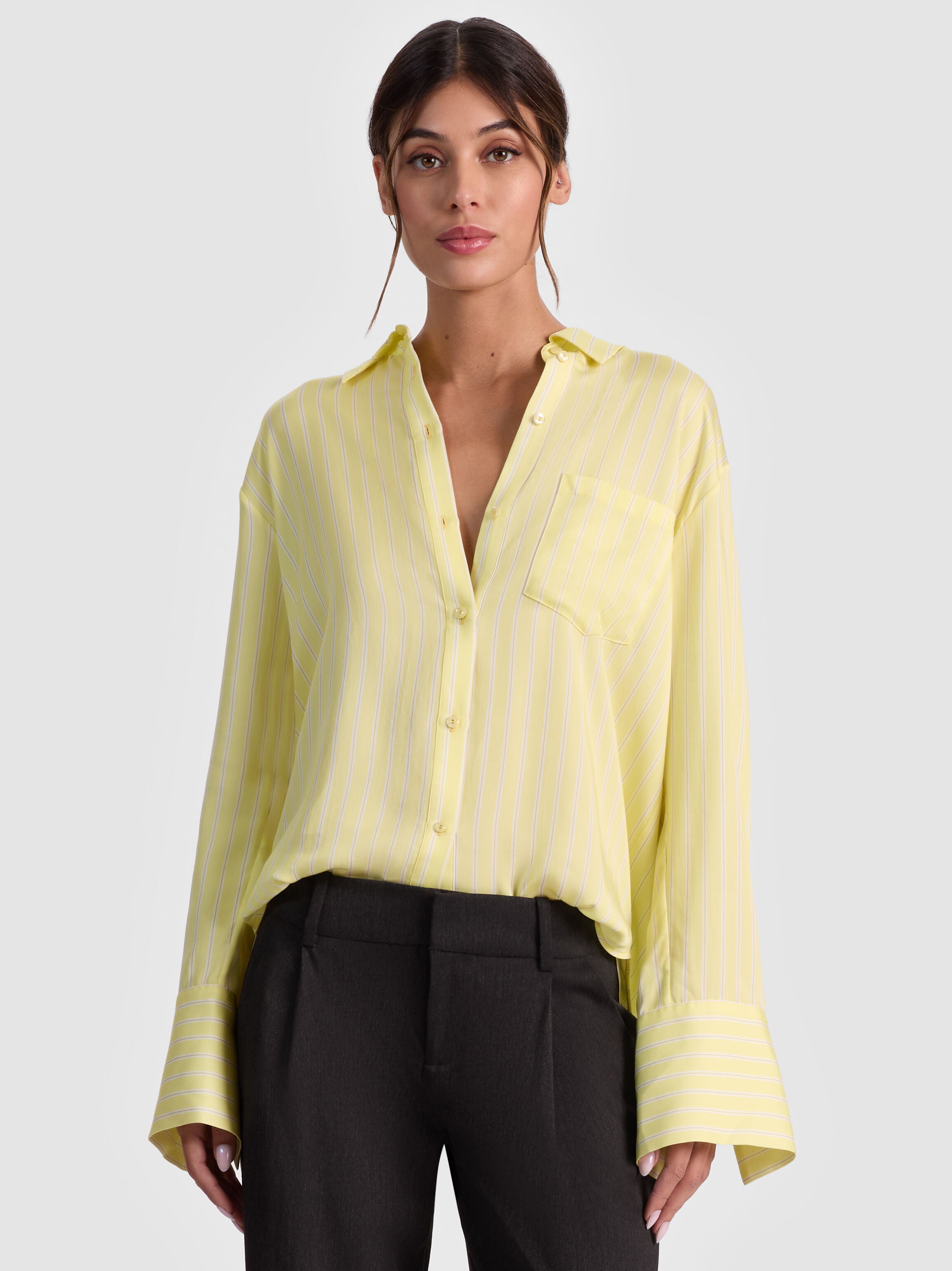FINELY PINSTRIPED BUTTON DOWN-CRESCENDO STRIPE-ALICE + OLIVIA