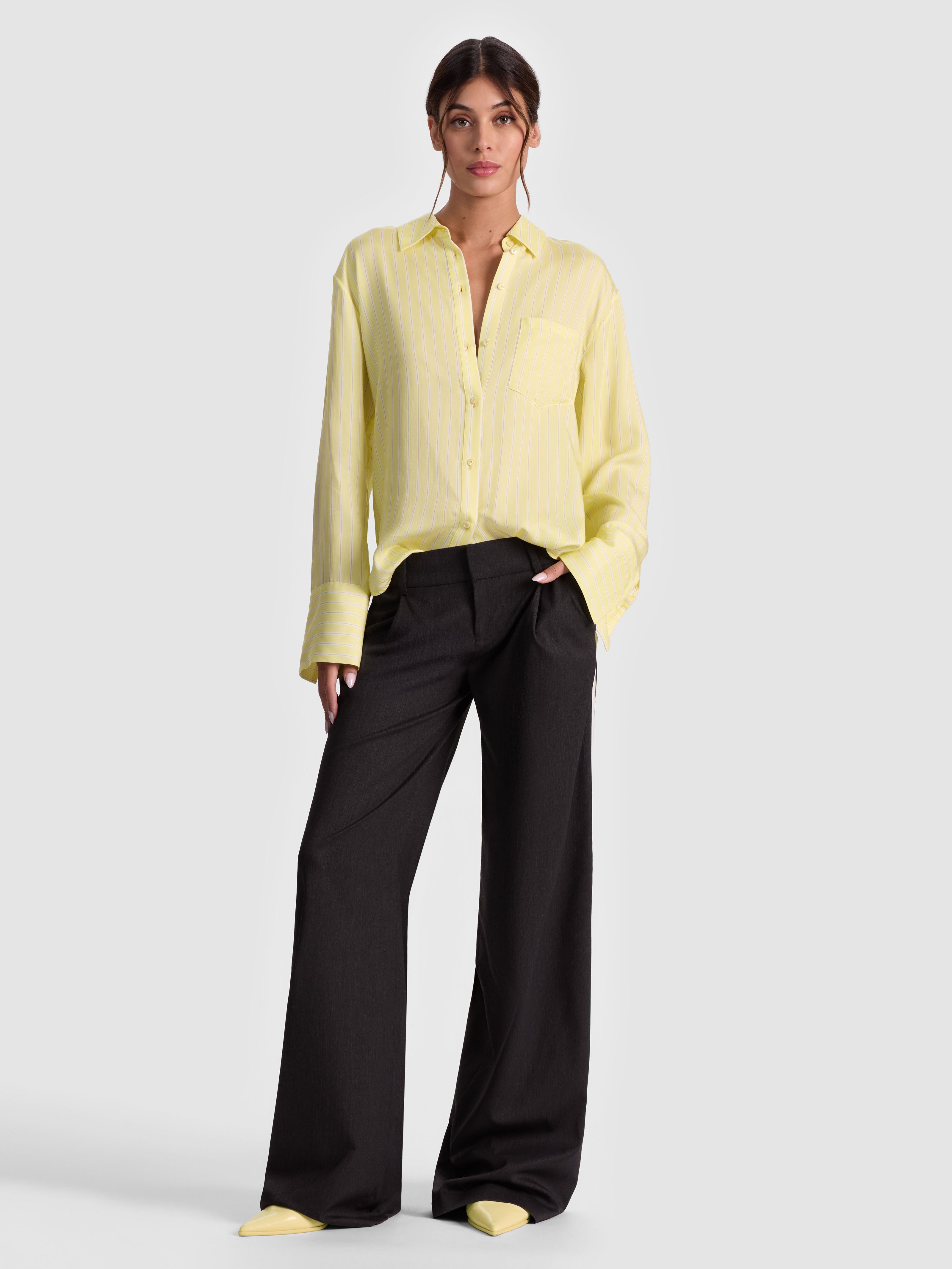 FINELY PINSTRIPED BUTTON DOWN-CRESCENDO STRIPE-ALICE + OLIVIA