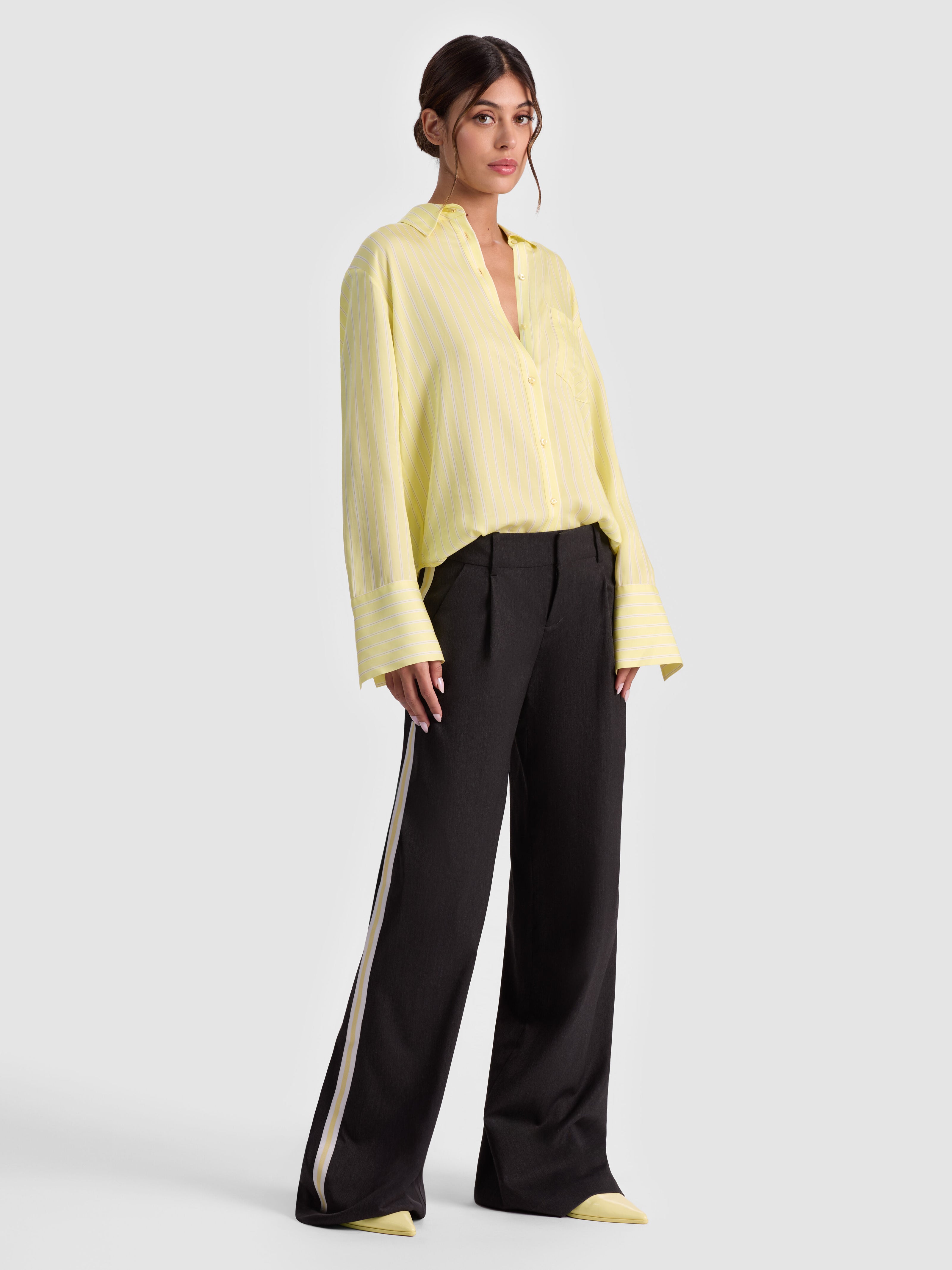 FINELY PINSTRIPED BUTTON DOWN-CRESCENDO STRIPE-ALICE + OLIVIA