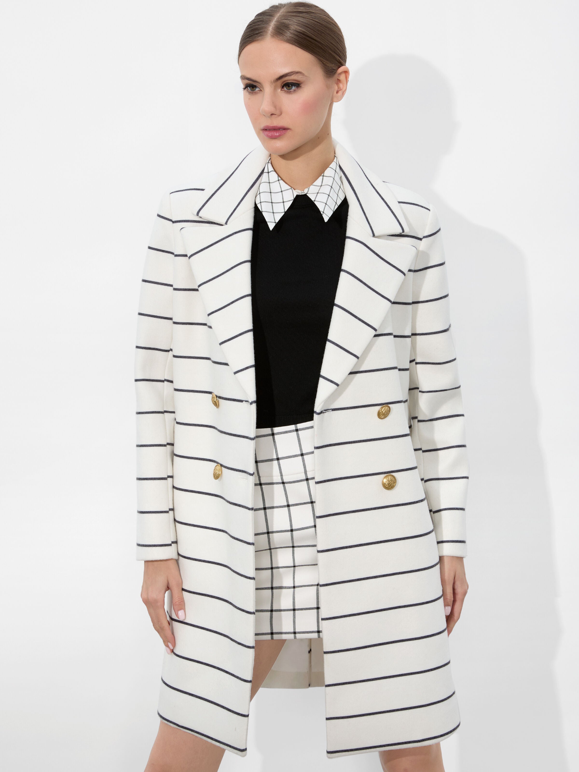 MOORE MIDI PEACOAT-OFF WHITE/BLACK-ALICE + OLIVIA