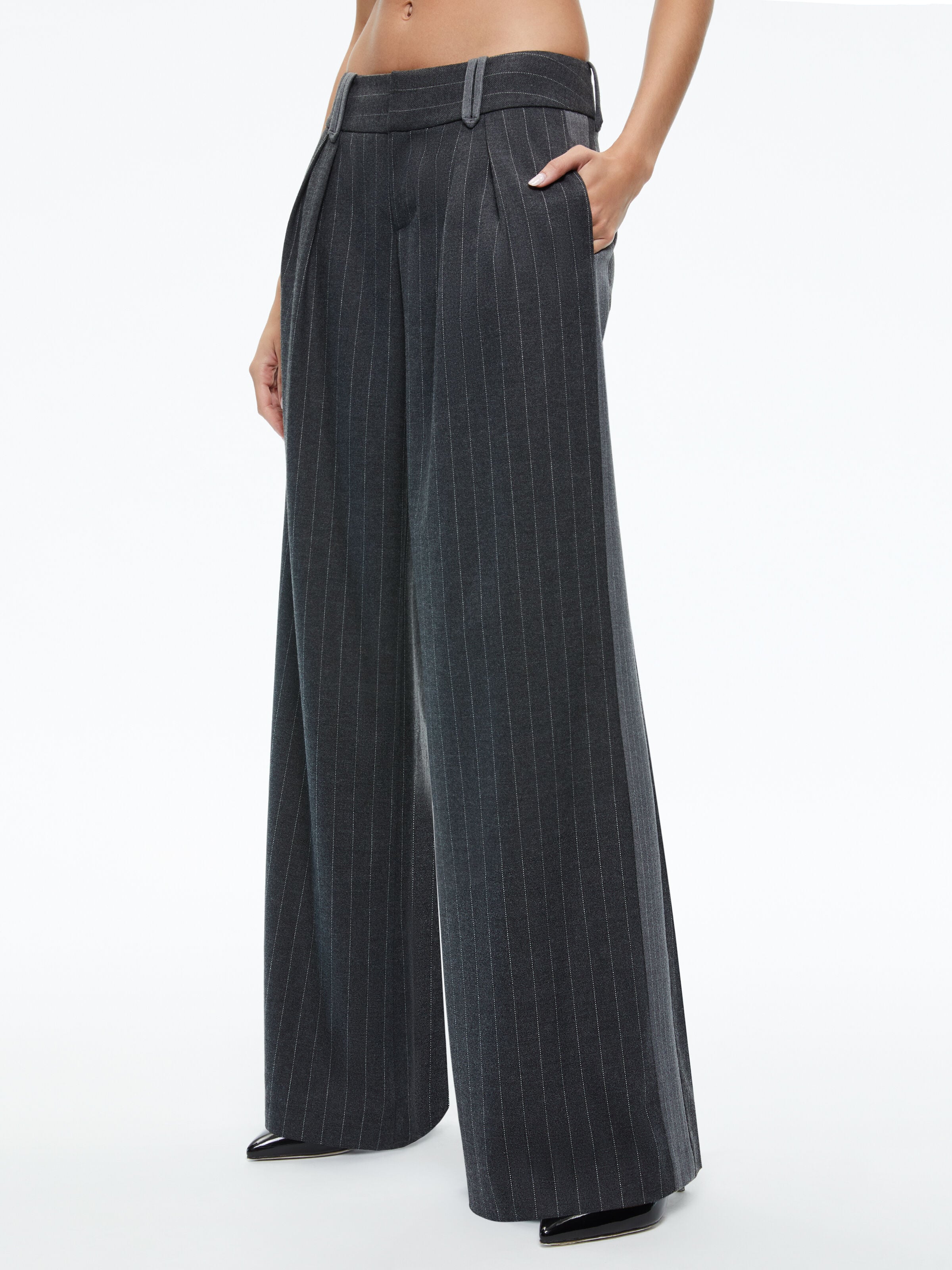 ERIC LOW RISE TROUSER-CHARCOAL PINSTRIPE-ALICE + OLIVIA