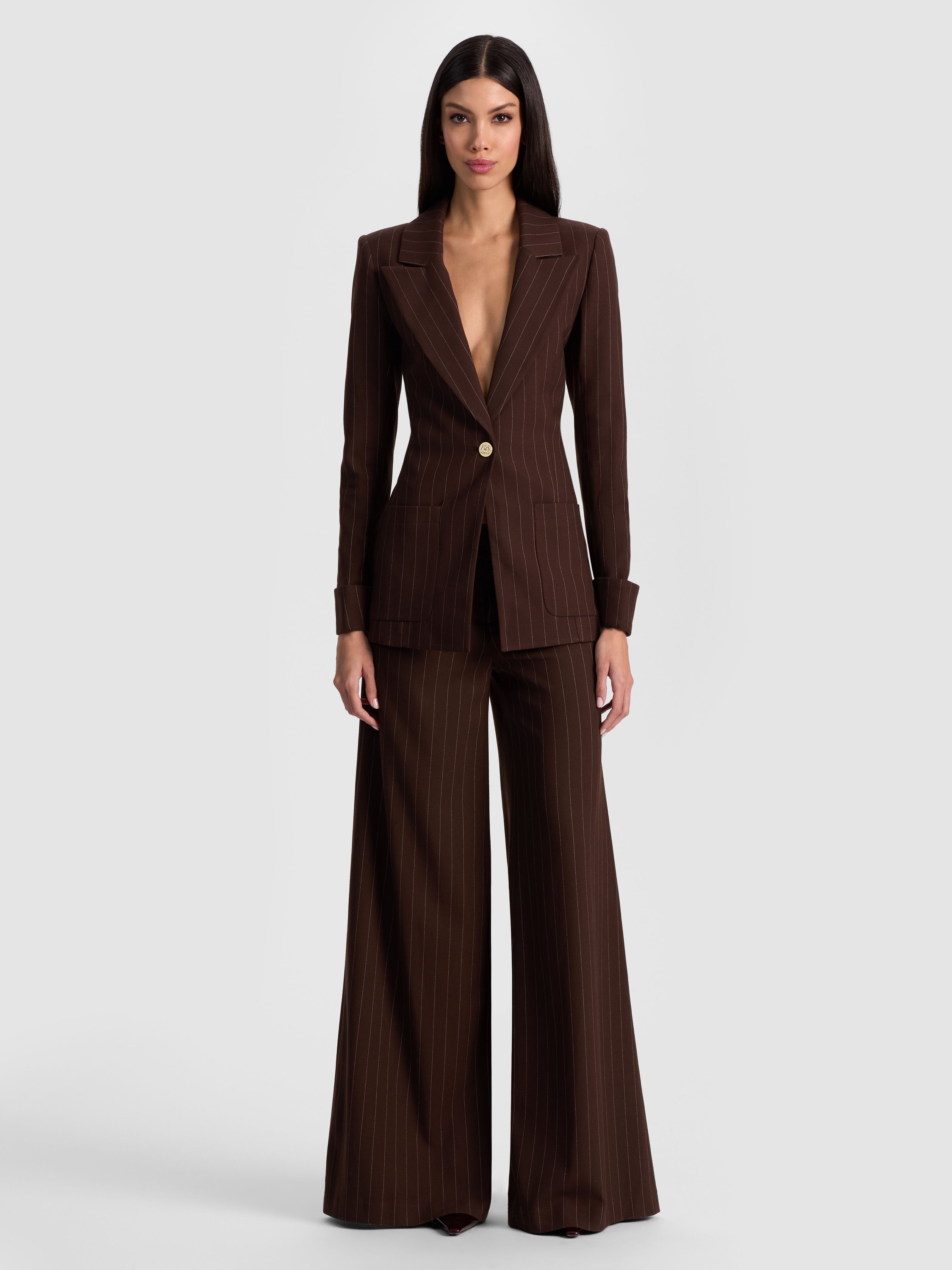 BURNS FITTED BLAZER-DARK CHOCOLATE/OFF WHITE-ALICE + OLIVIA