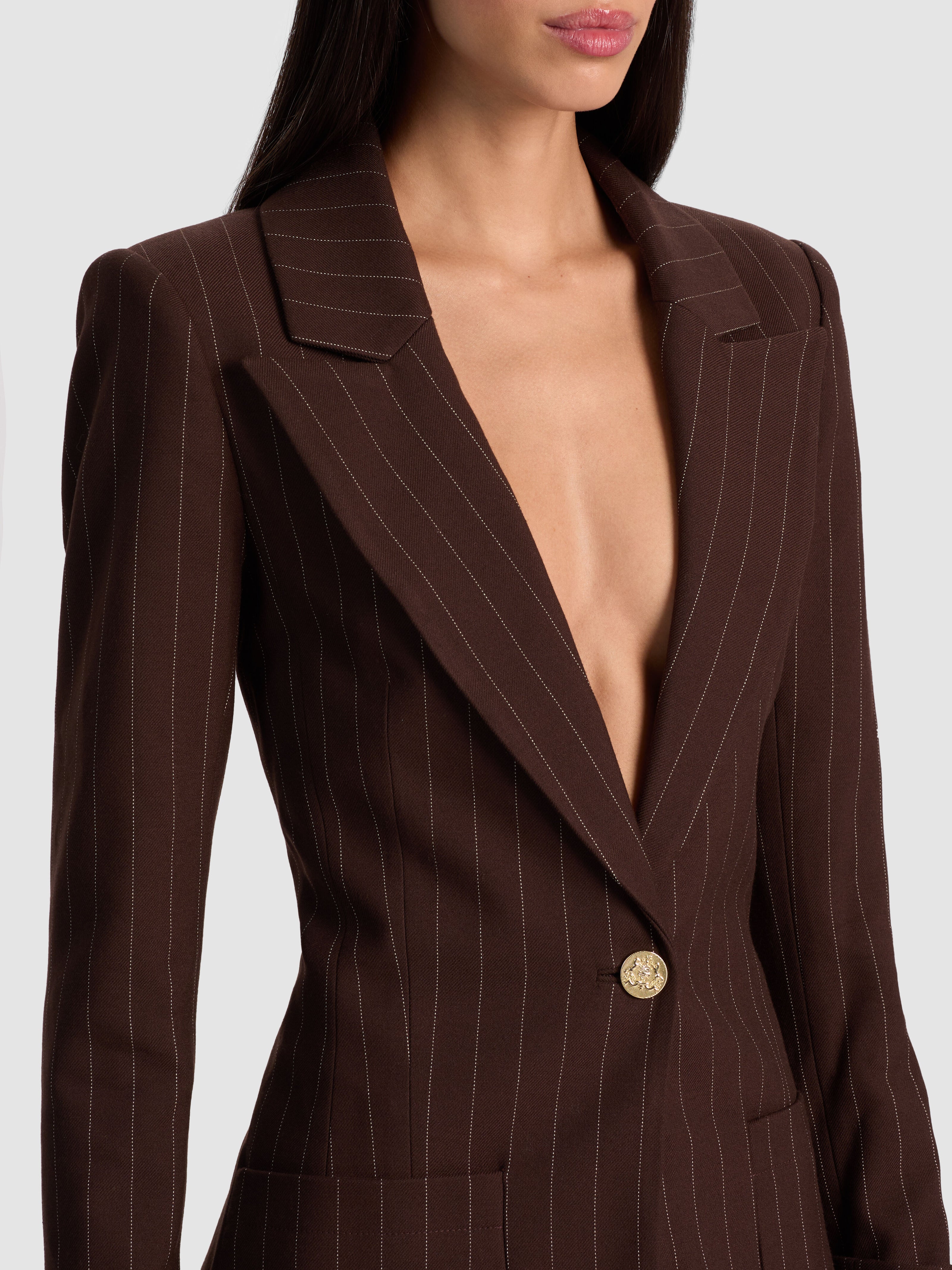 BURNS FITTED BLAZER-DARK CHOCOLATE/OFF WHITE-ALICE + OLIVIA