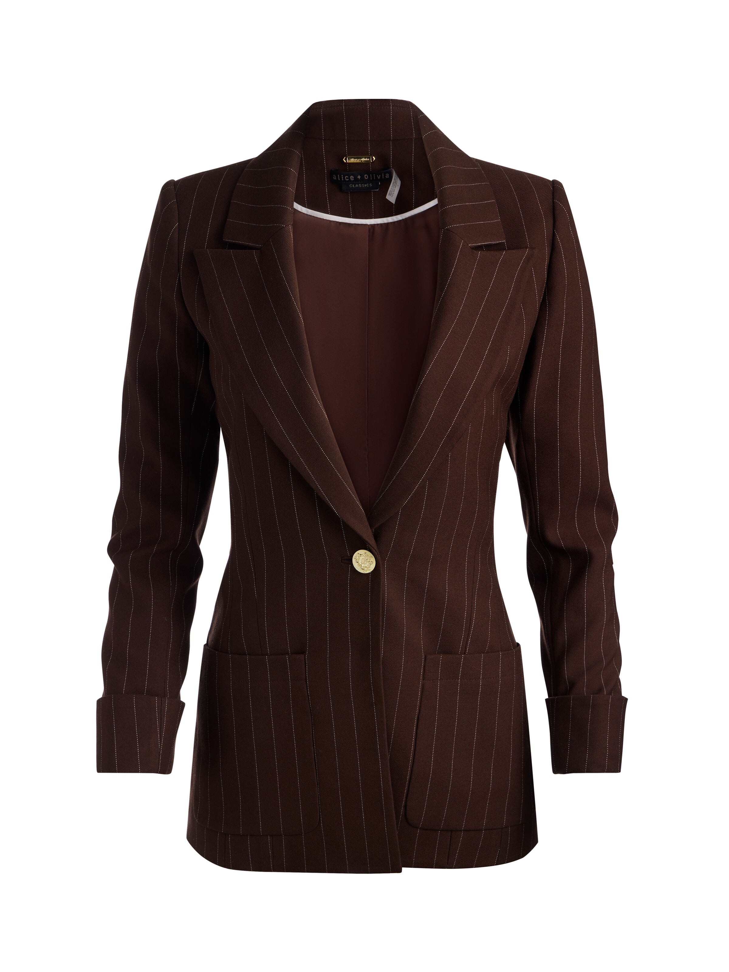 BURNS FITTED BLAZER-DARK CHOCOLATE/OFF WHITE-ALICE + OLIVIA