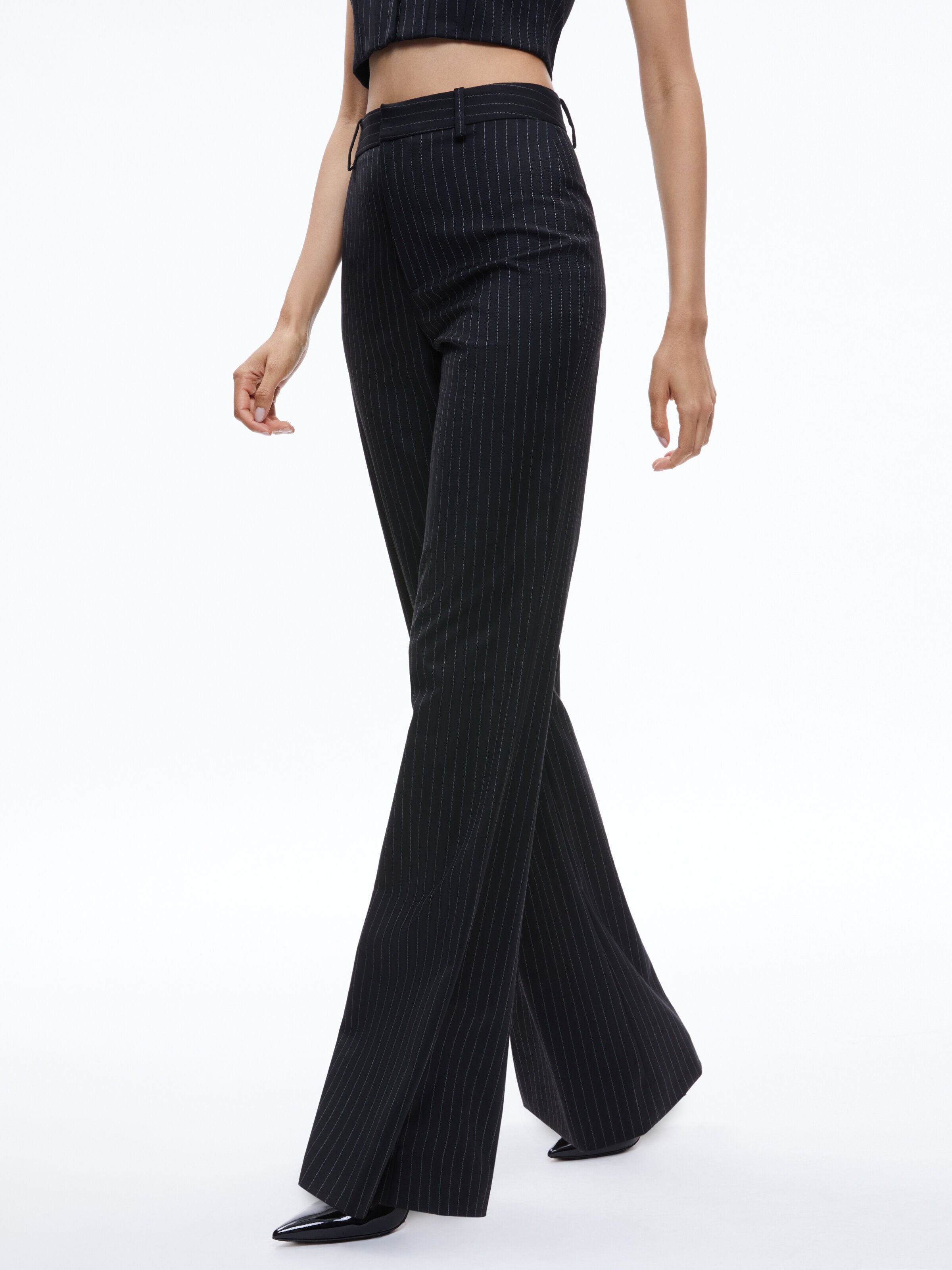 OLIVER WIDE LEG TROUSER-BLACK PINSTRIPE-ALICE + OLIVIA
