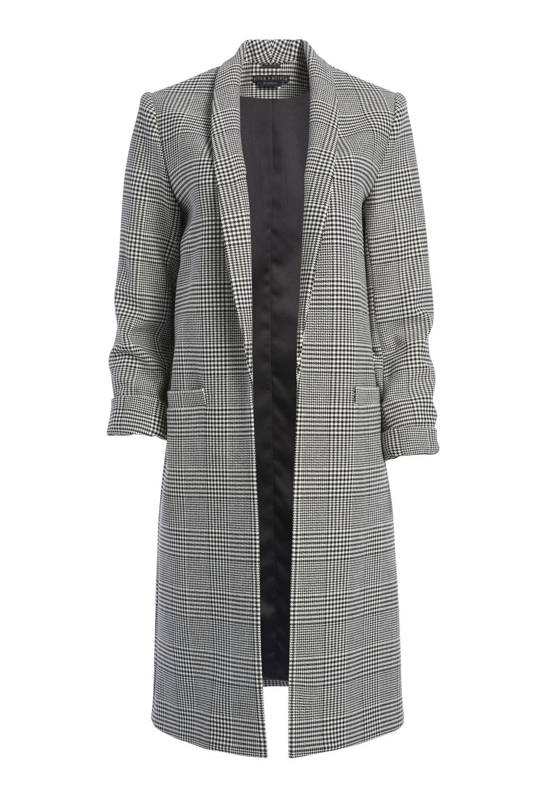 KYLIE PLAID LONG JACKET-BLACK/WHITE-ALICE + OLIVIA