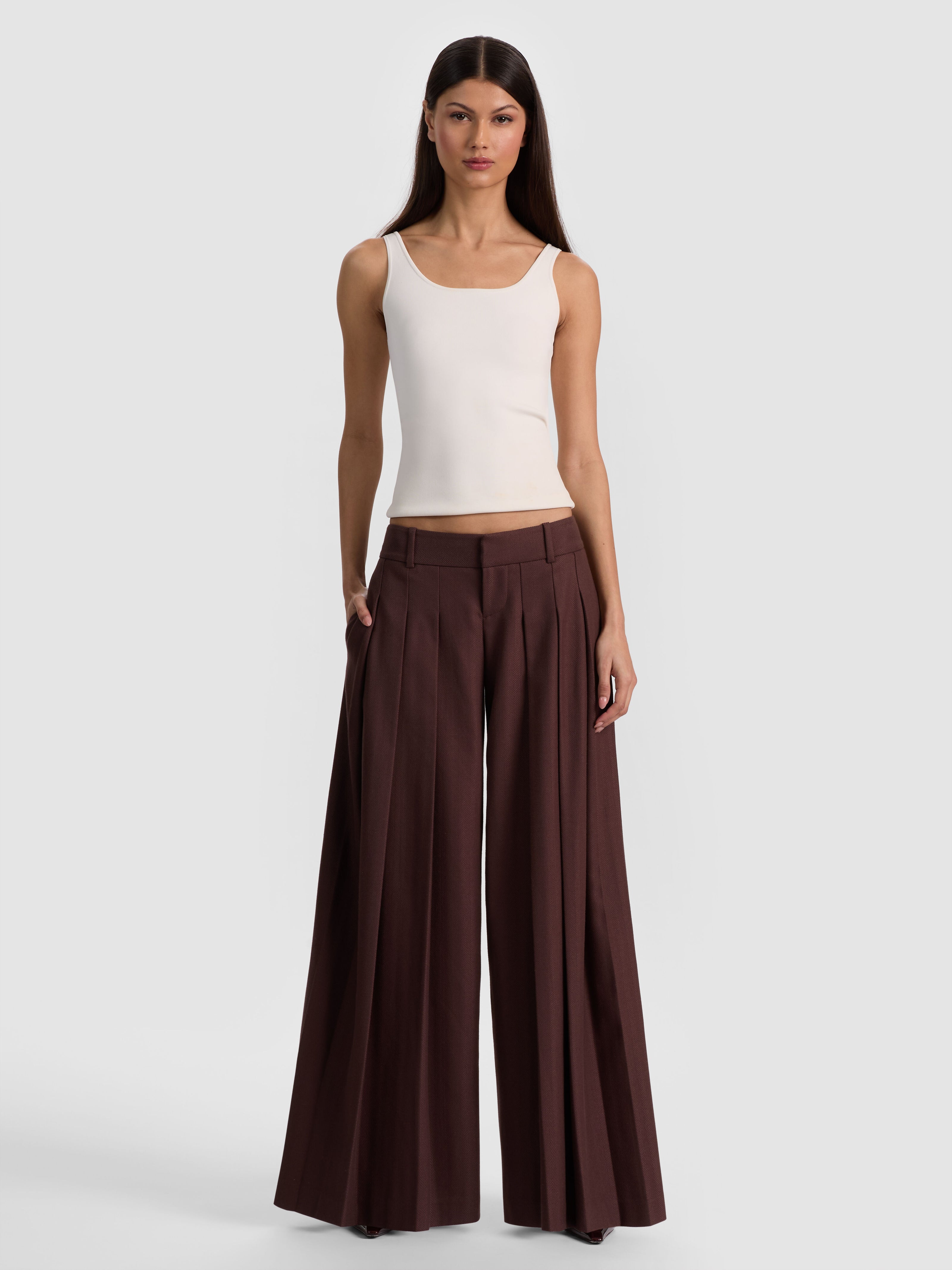 SIMON PLEATED TROUSER-DARK CHOCOLATE-ALICE + OLIVIA