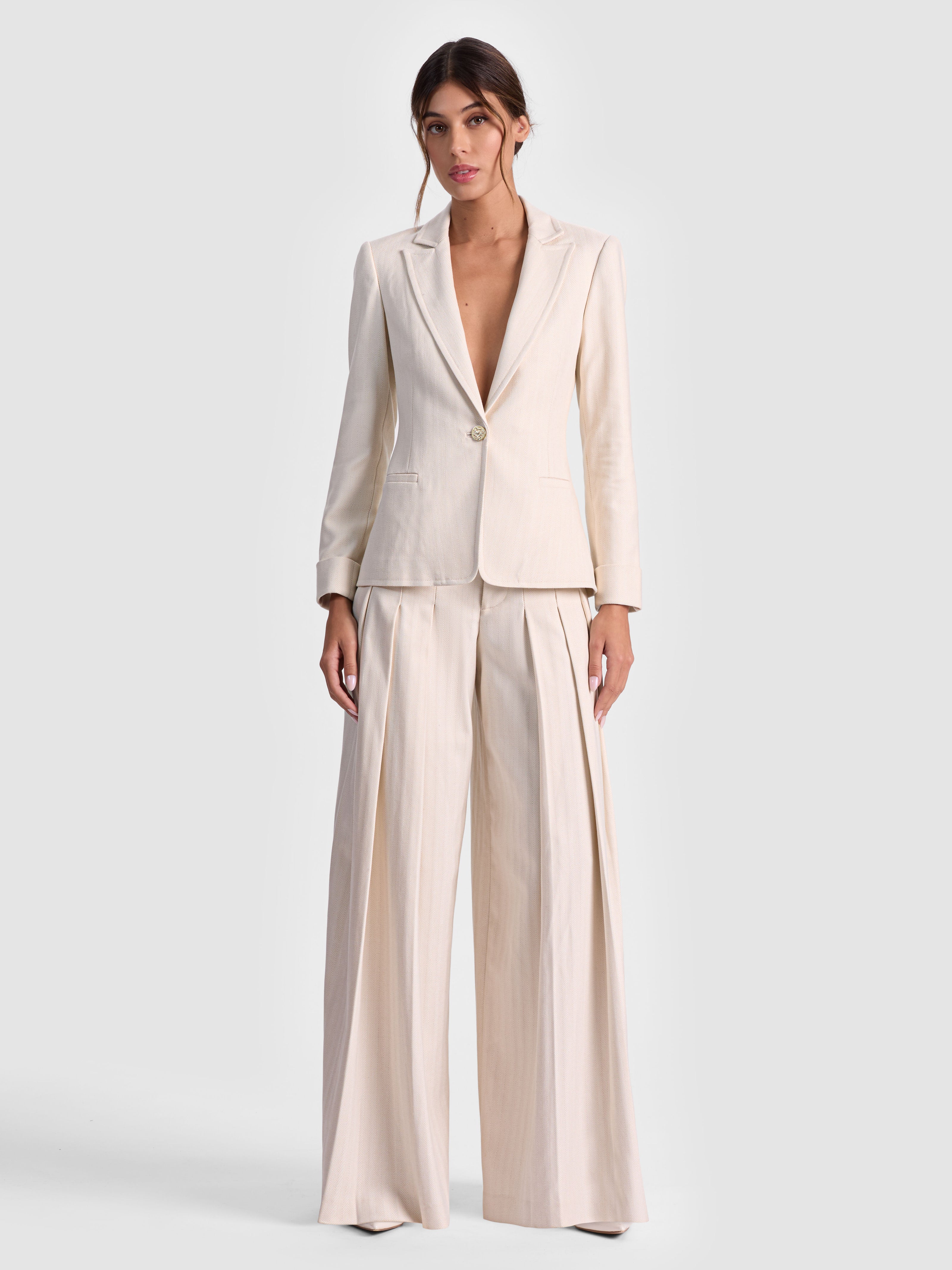 RYDER SLIM BLAZER-OFF WHITE/OATMEAL-ALICE + OLIVIA