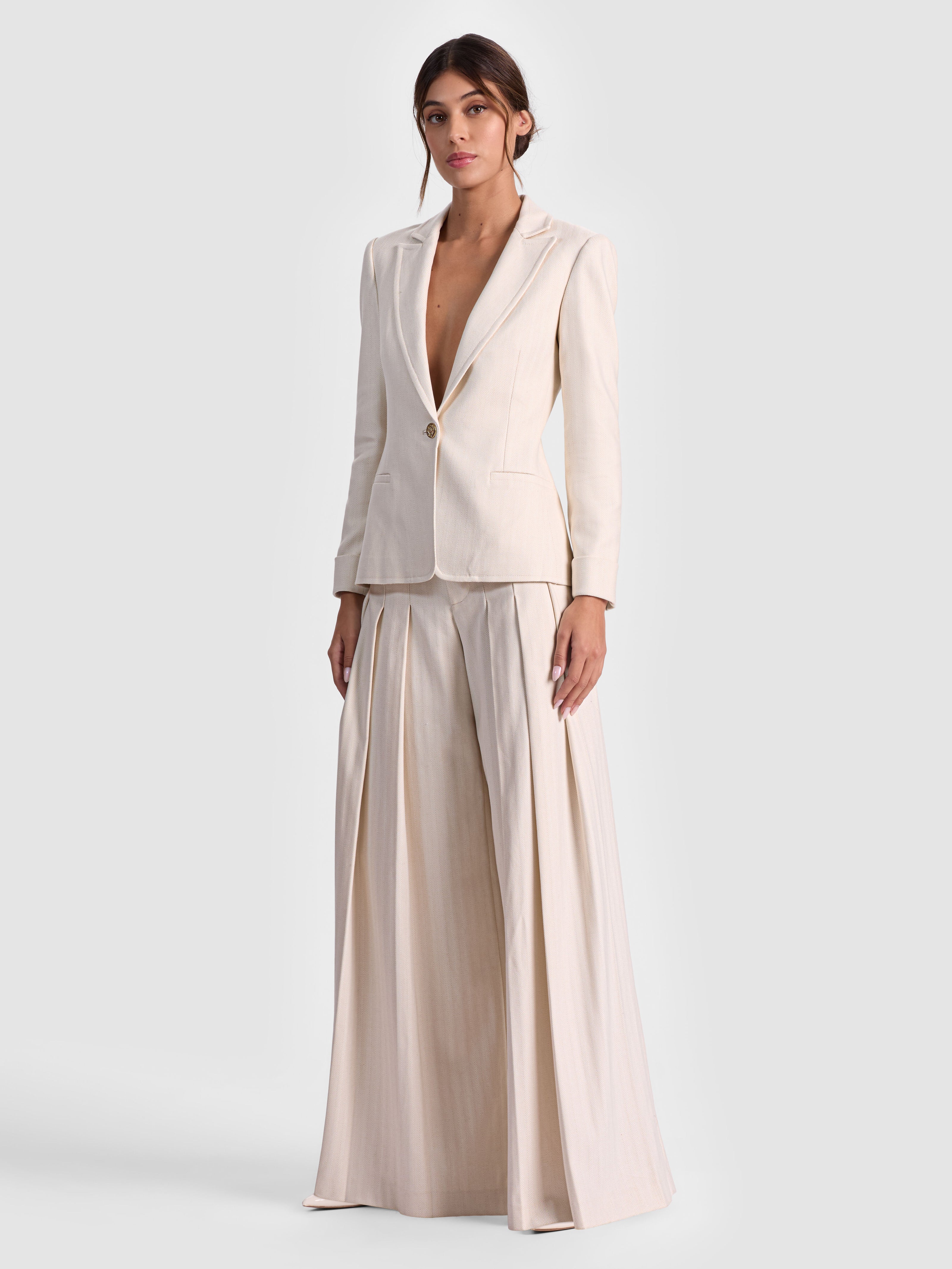 RYDER SLIM BLAZER-OFF WHITE/OATMEAL-ALICE + OLIVIA