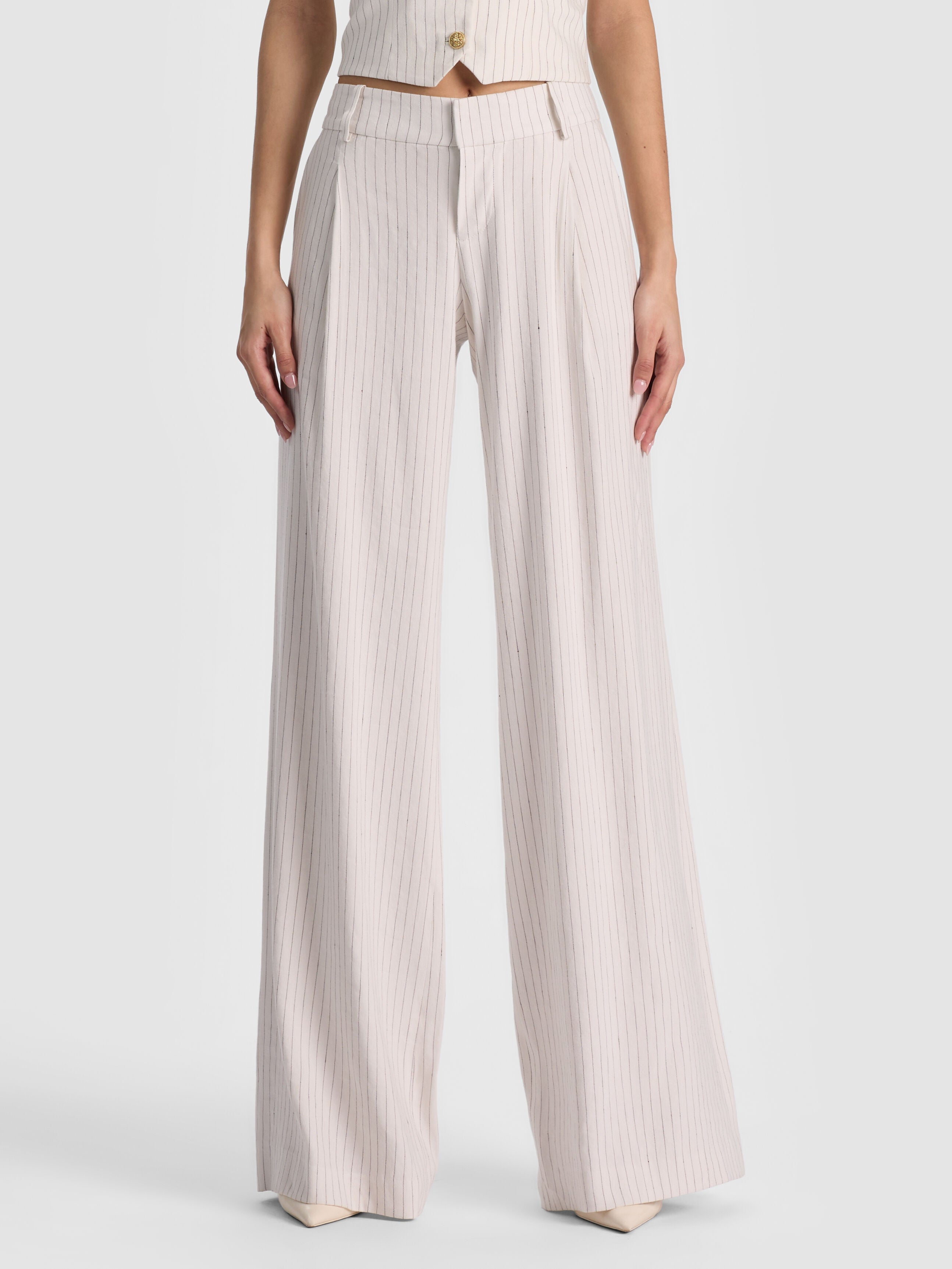 パンツ archive 90s luster stripe slacks ERIC PANT in OFF WHITE/BLACK PINSTRIPE | ALICE + OLIVIA
