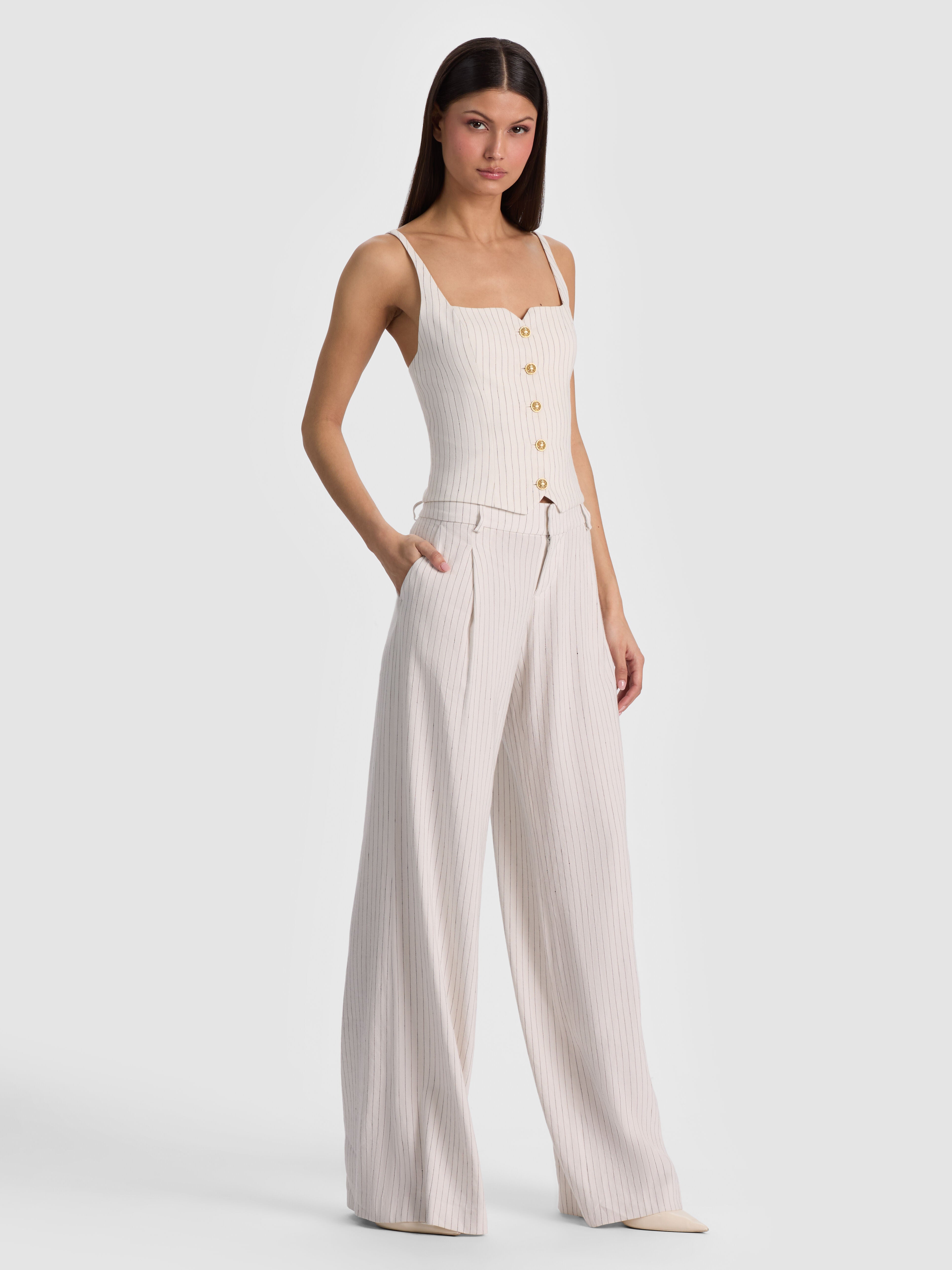 ERIC PANT in OFF WHITE/BLACK PINSTRIPE | ALICE + OLIVIA