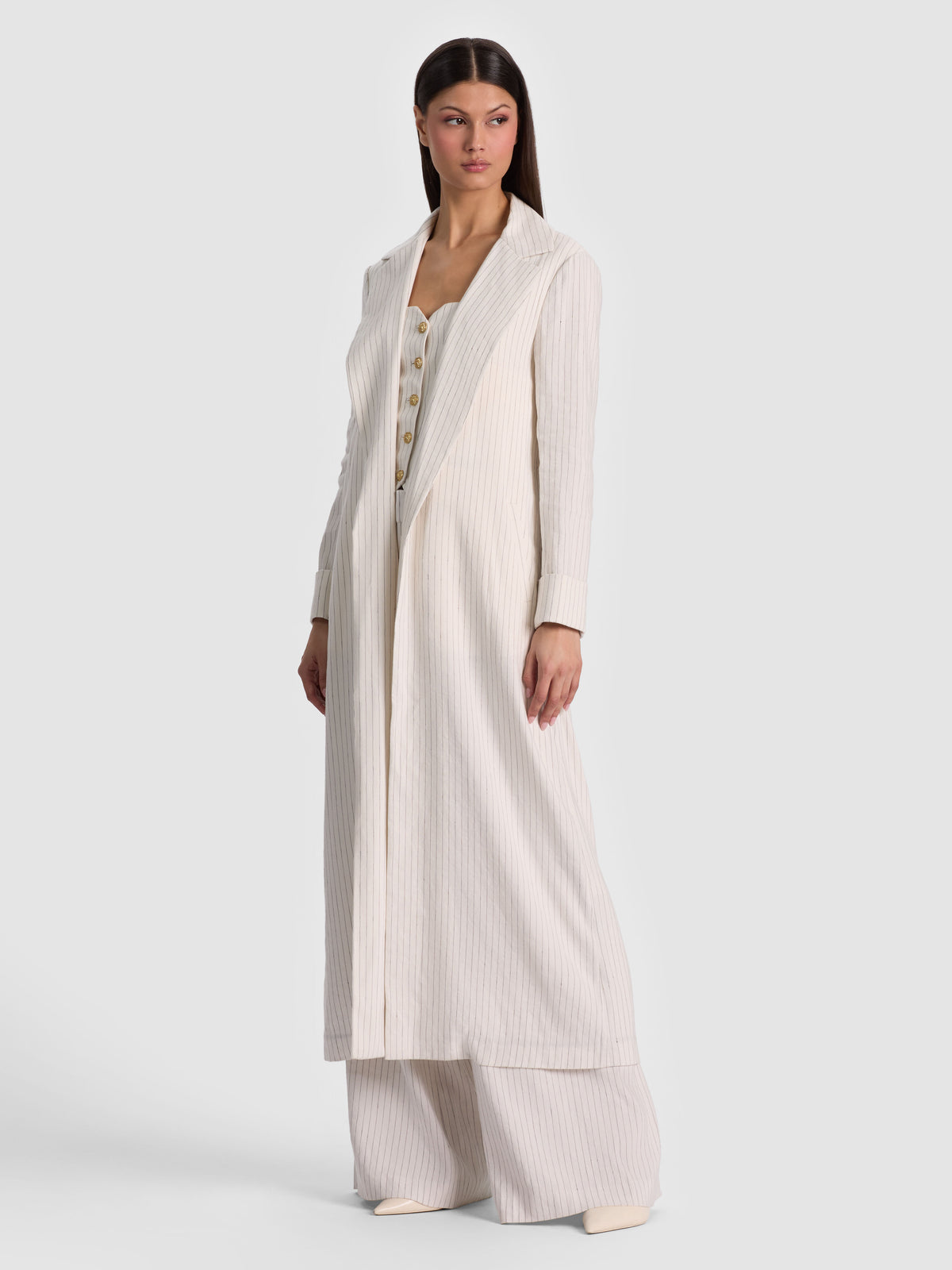 SHELIA MAXI BLAZER - OFF WHITE/BLACK PINSTRIPE