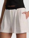 CONRY LINEN COMBO SHORT-OFF WHITE/BLACK PINSTRIPE-ALICE + OLIVIA