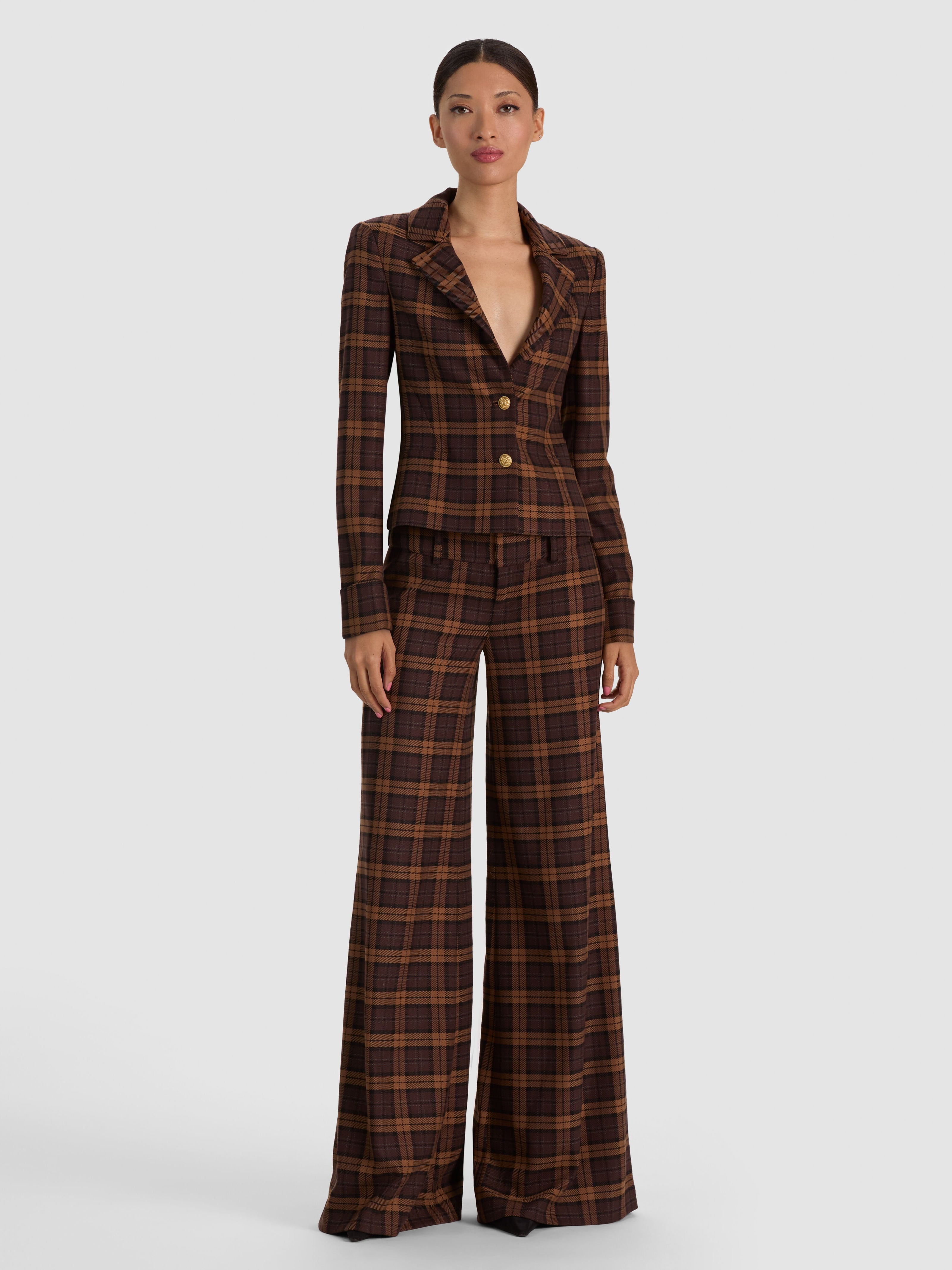 MACEY CROPPED FITTED BLAZER-DARK CHOCOLATE/CAMEL-ALICE + OLIVIA
