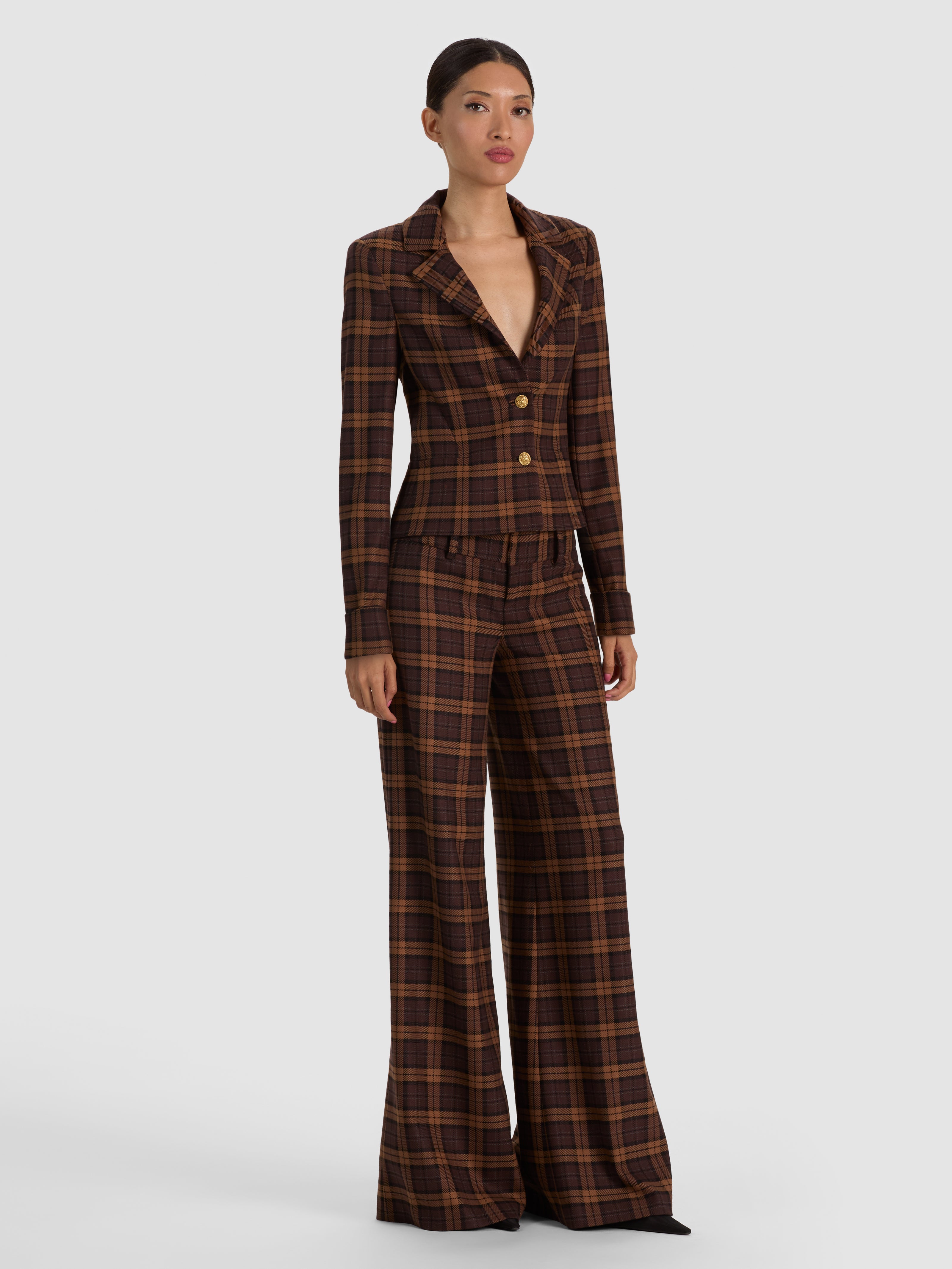 MACEY CROPPED FITTED BLAZER-DARK CHOCOLATE/CAMEL-ALICE + OLIVIA