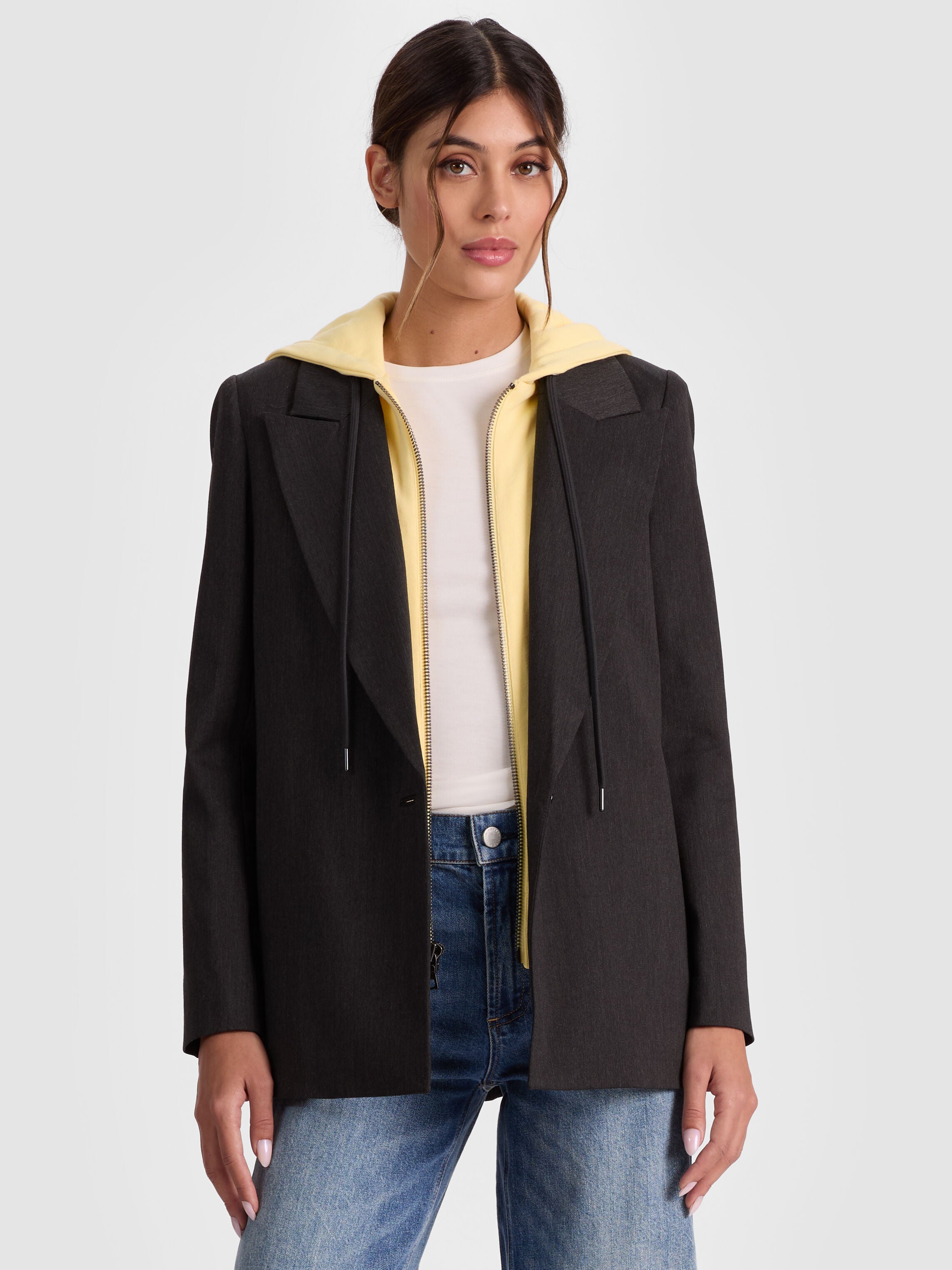 JORDAN BLAZER WITH REMOVABLE HOODIE-CHARCOAL/BUTTER-ALICE + OLIVIA