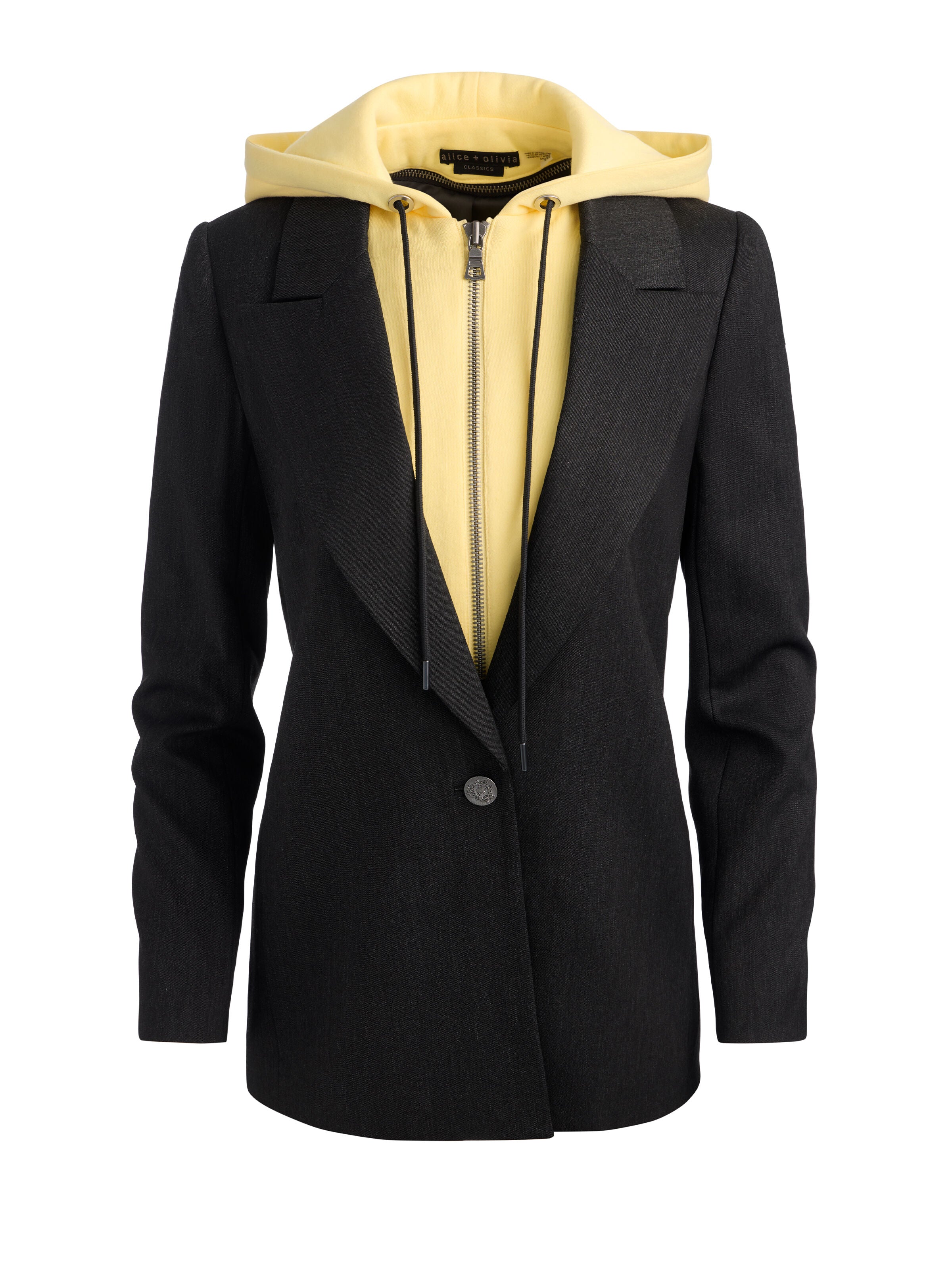 JORDAN BLAZER WITH REMOVABLE HOODIE-CHARCOAL/BUTTER-ALICE + OLIVIA