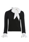 JUSTINA TIE NECK PULLOVER-BLACK/OFF WHITE-ALICE + OLIVIA
