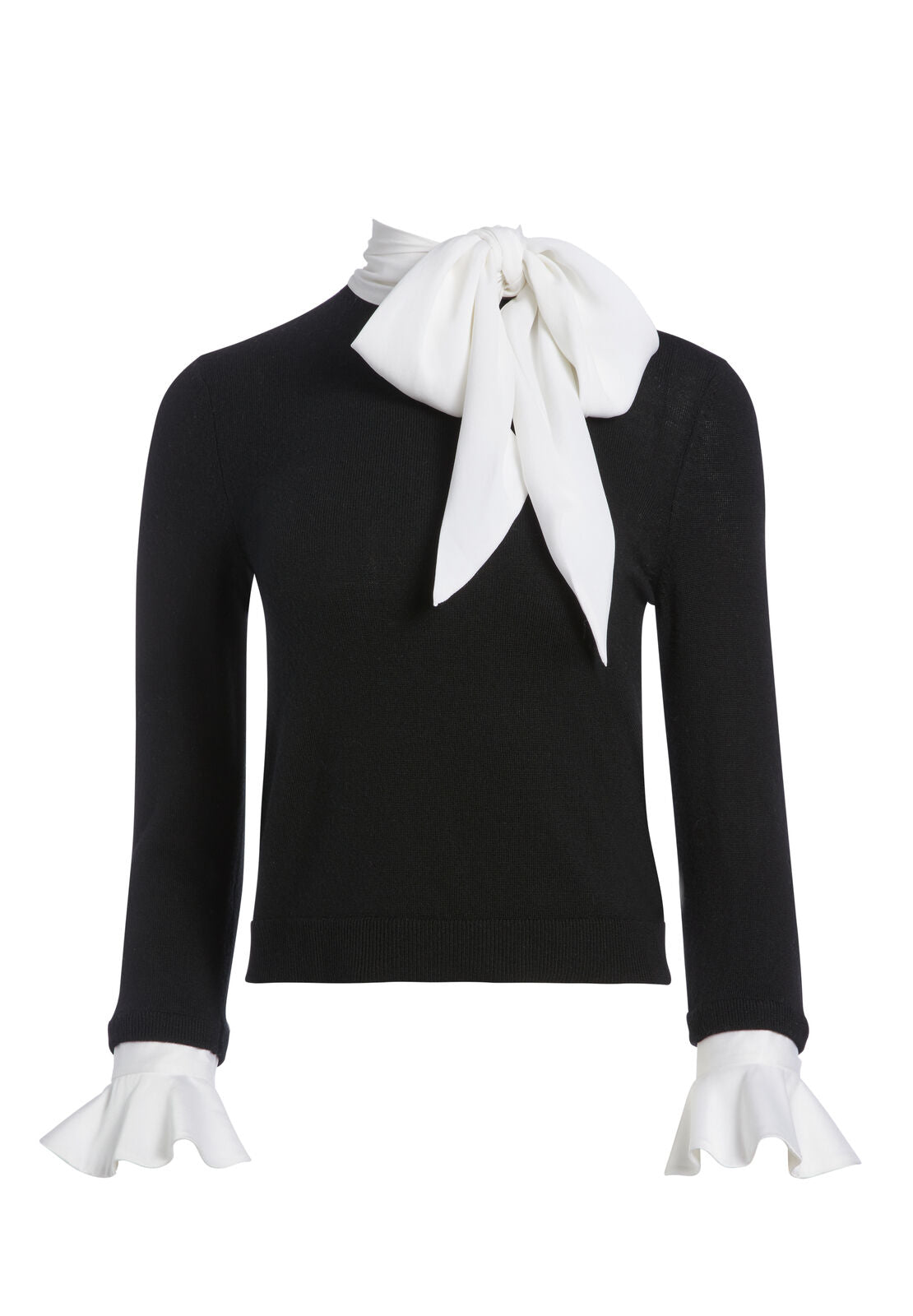 JUSTINA TIE NECK PULLOVER-BLACK/OFF WHITE-ALICE + OLIVIA