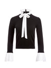 CORNELIA TIE NECK PULLOVER-BLACK/SOFT WHITE COMBO-ALICE + OLIVIA
