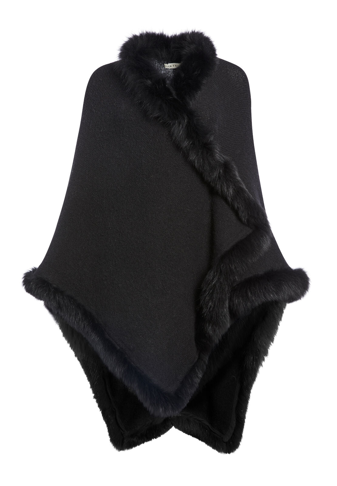 KAMALA HOODED PONCHO WITH FUR-Black-ALICE + OLIVIA