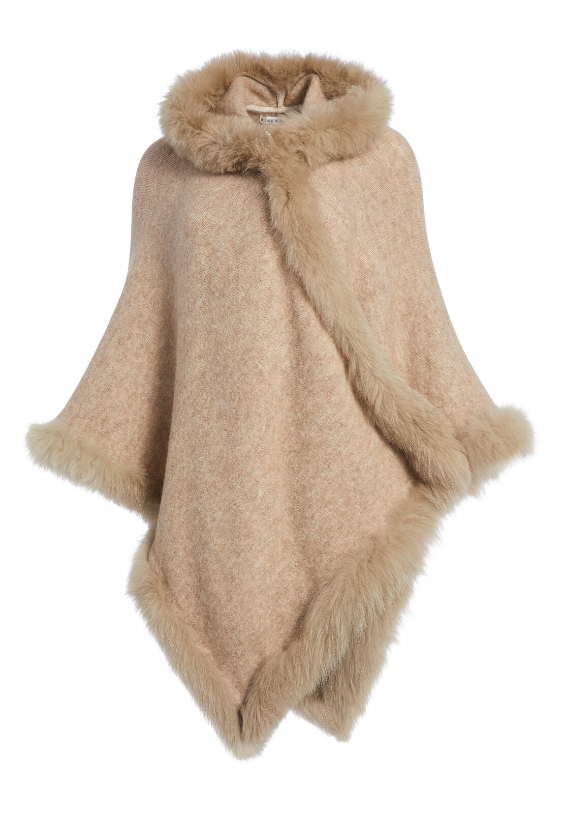 KAMALA HOODED PONCHO WITH FUR-Black-ALICE + OLIVIA