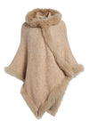 KAMALA HOODED PONCHO WITH FUR-Black-ALICE + OLIVIA