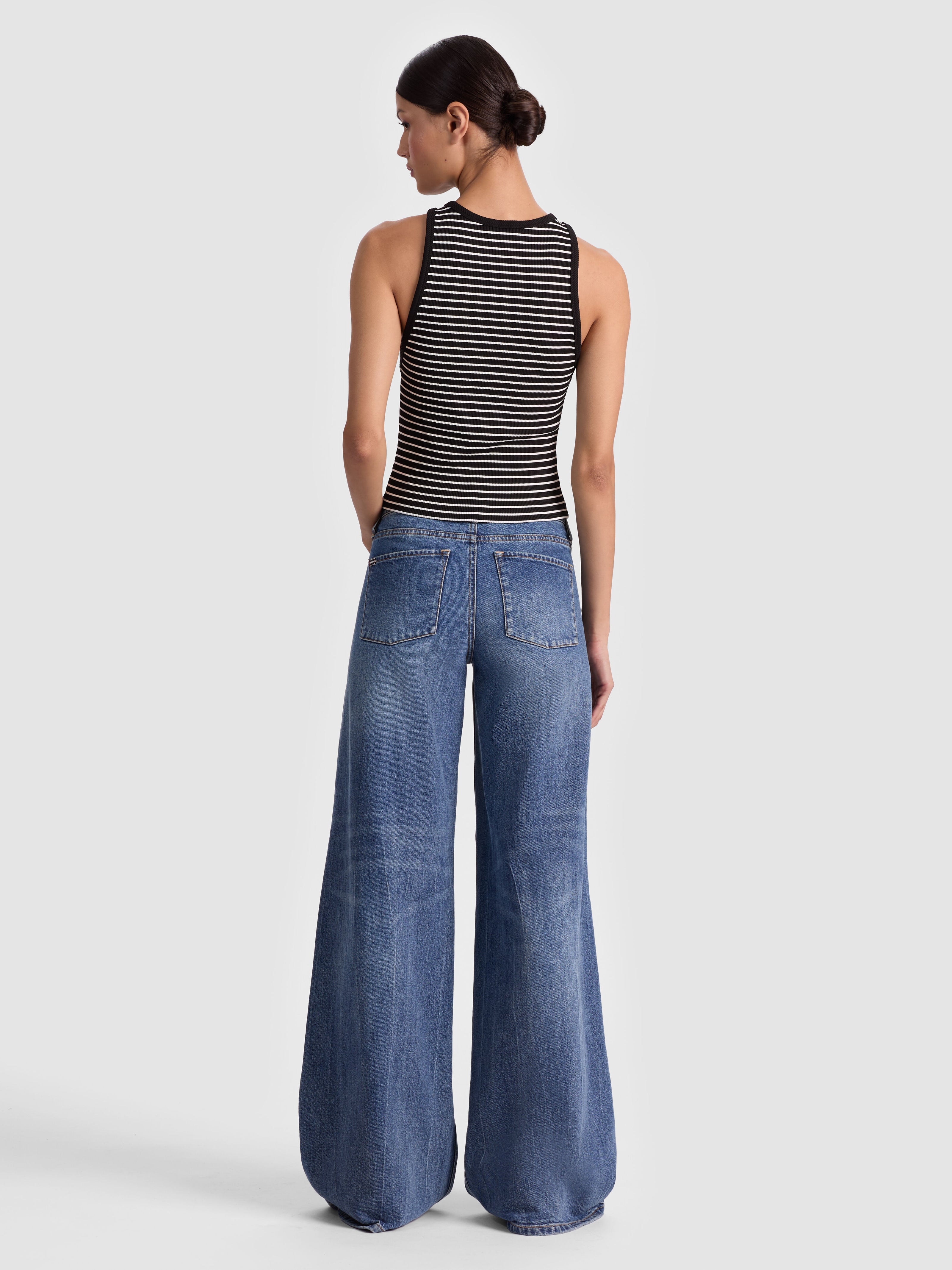 ALLEN EMBROIDERED TANK TOP-BLACK/OFF WHITE STRIPE-ALICE + OLIVIA