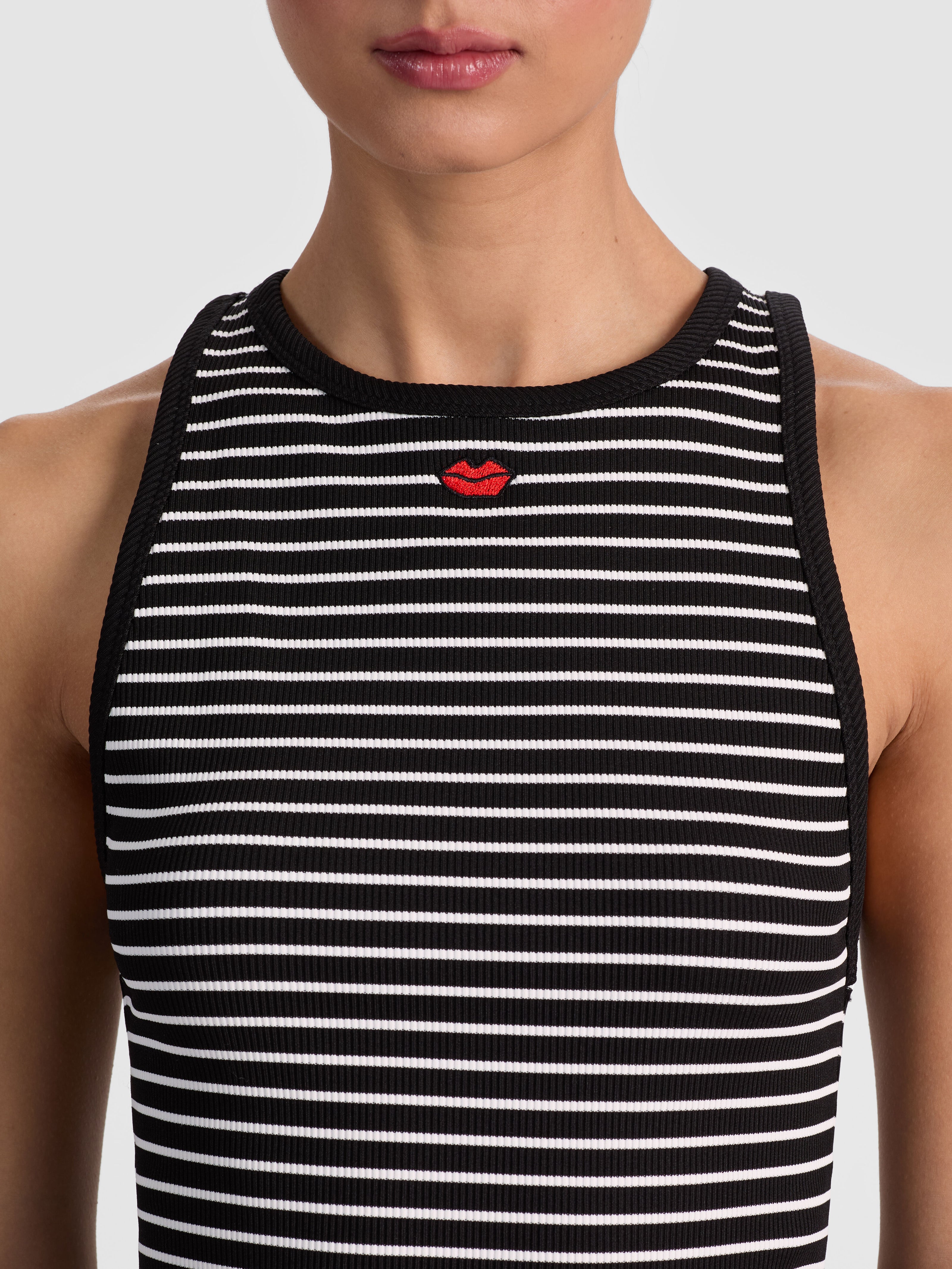 ALLEN EMBROIDERED TANK TOP-BLACK/OFF WHITE STRIPE-ALICE + OLIVIA