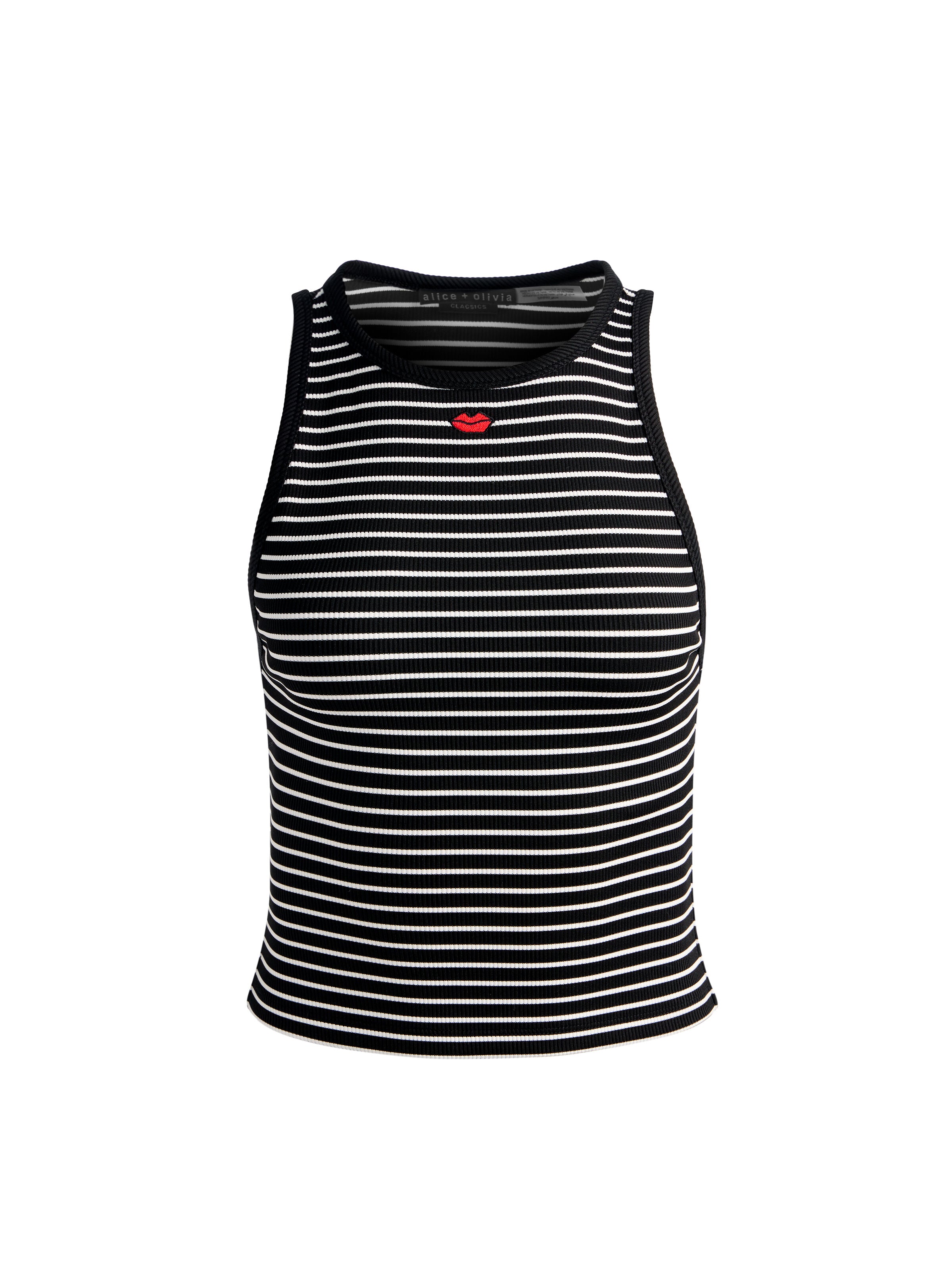 ALLEN EMBROIDERED TANK TOP-BLACK/OFF WHITE STRIPE-ALICE + OLIVIA