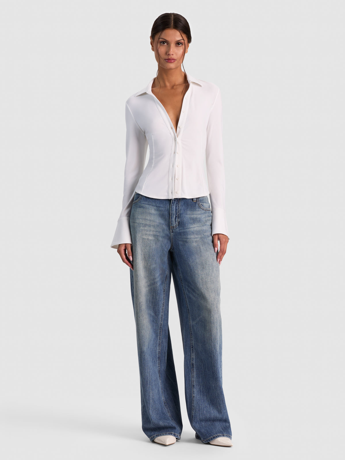 TOP CON BOTTONI FREYA - BIANCO SPORCO